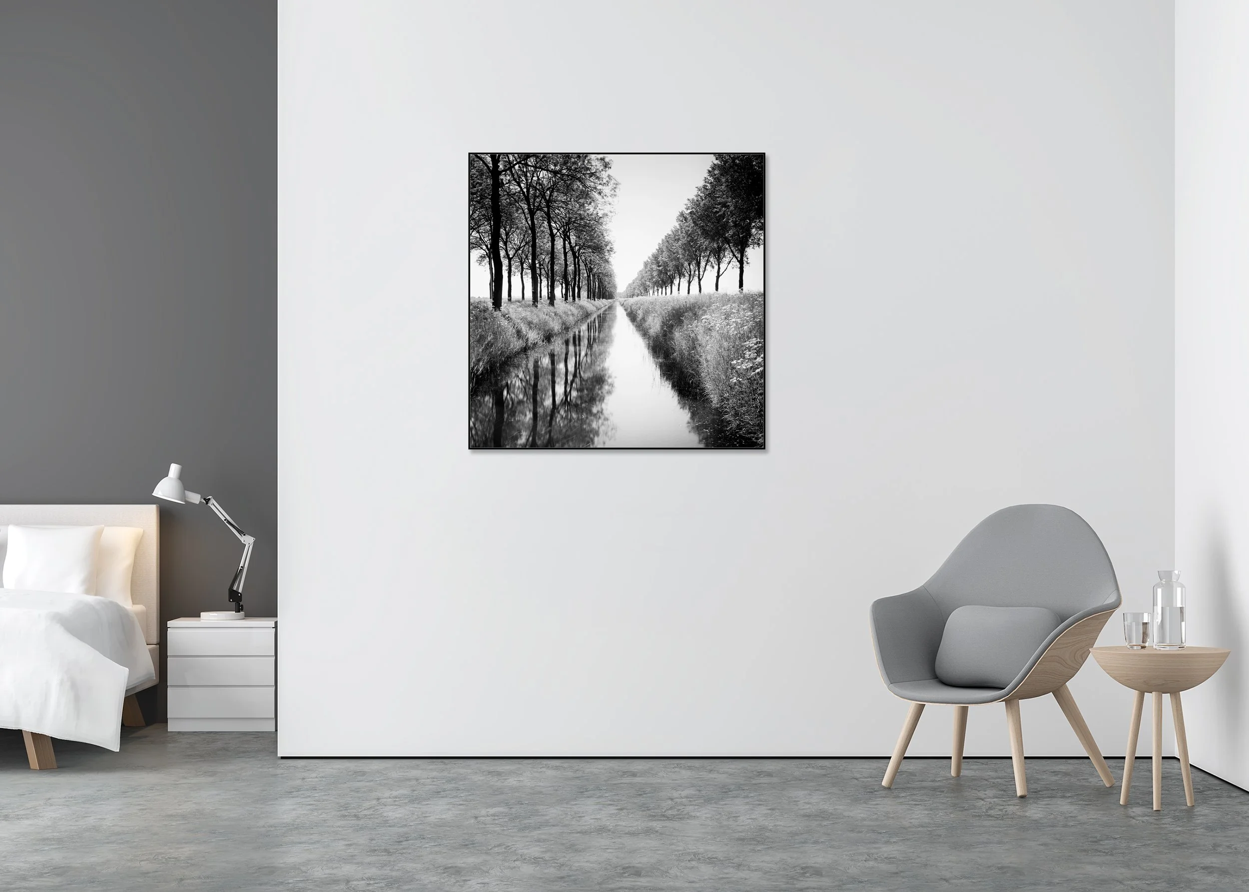 Gracht Study 1, Netherlands, black-and-white fine art photo print mounted to Dibond in an aluminium ArtBox