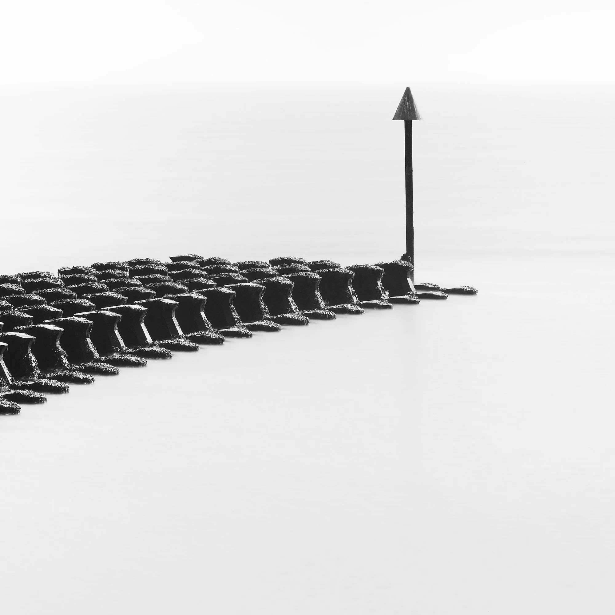 Cobbold’s Point Panorama Study 1 by Gerald Berghammer, detailed view of the concrete breakwater and navigation marker in Felixstowe.