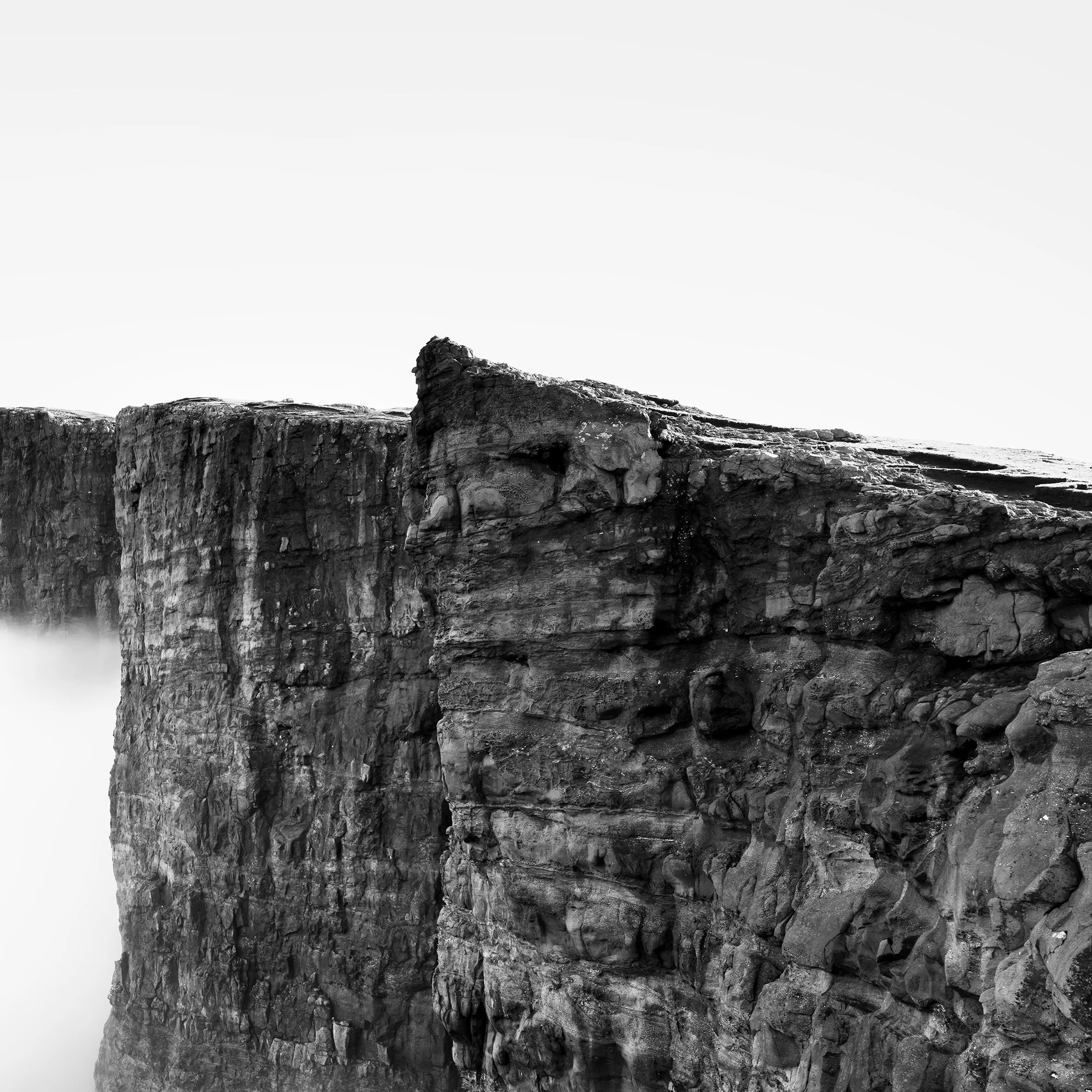 Foggy Slave Cliff Study 3 by Gerald Berghammer, close-up of rugged basalt rock textures along the Faroe Islands sea cliffs.