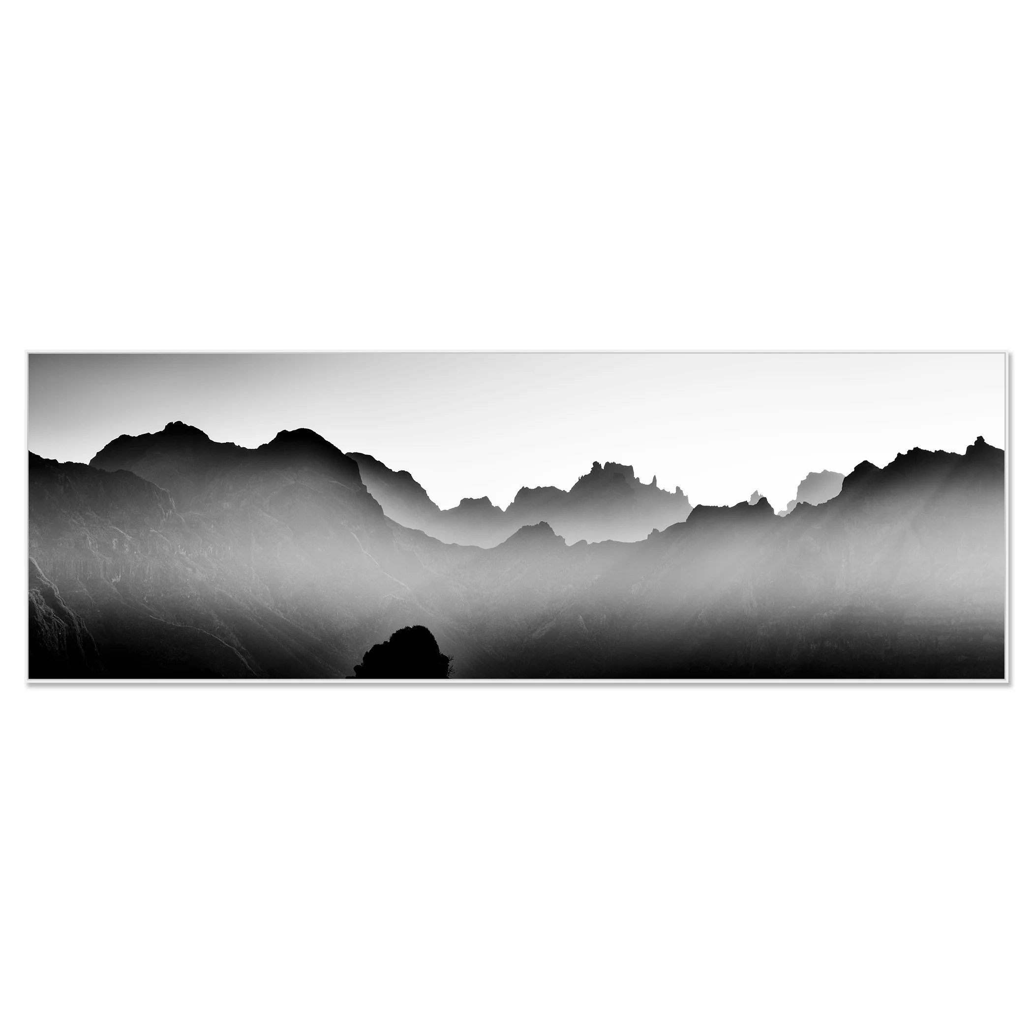 Mountains in Shadow with Morning Light by Gerald Berghammer in a white aluminium ArtBox frame.