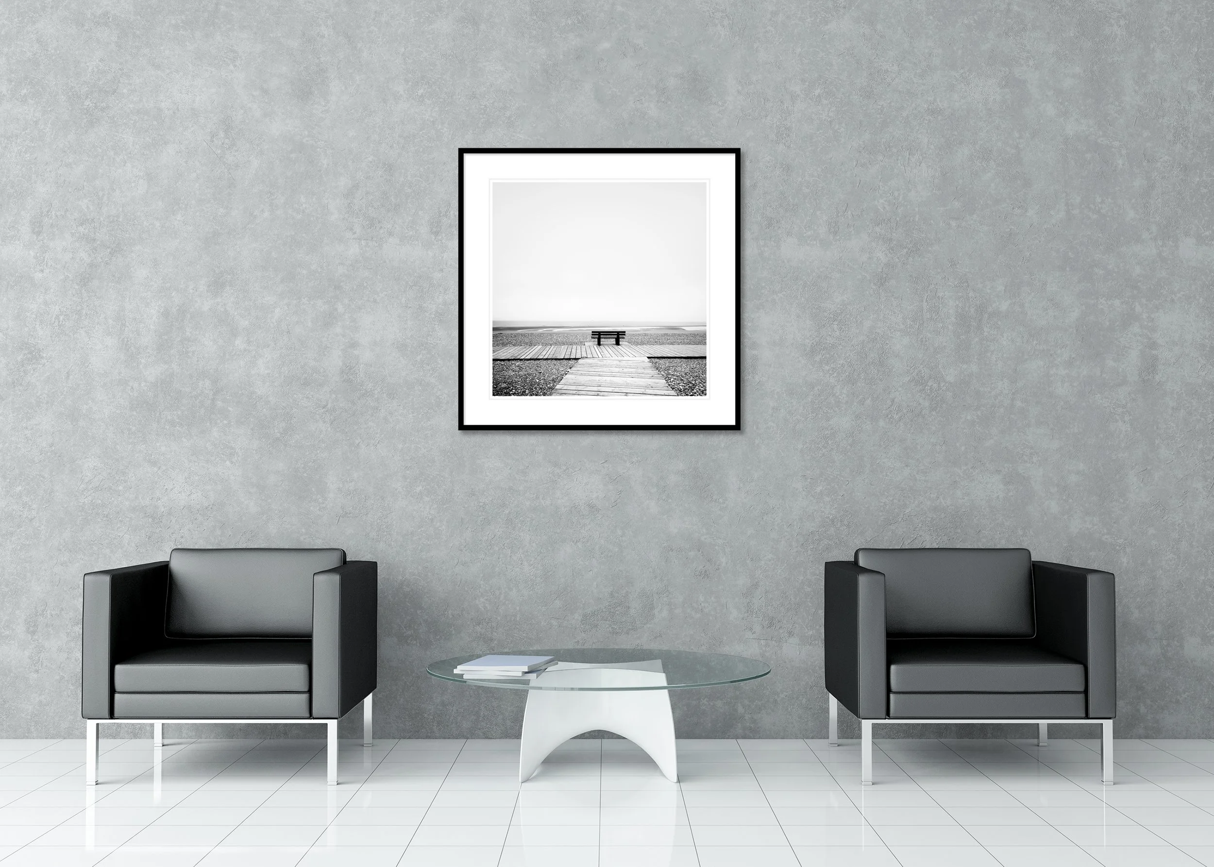 Relaxing Point Study 1 displayed in a modern interior as an archival pigment print in a black aluminium frame with a white mount by Gerald Berghammer.