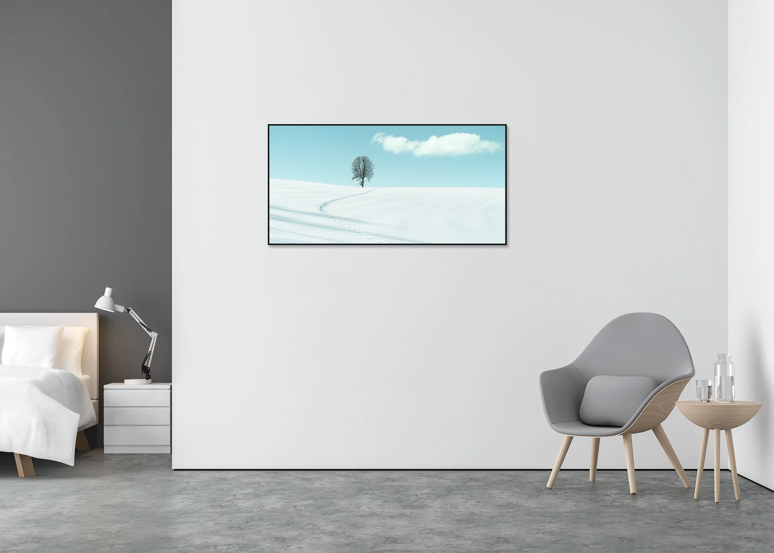 Winter Path to the Lone Tree – Austria, colour fine art photo print in an aluminium ArtBox.