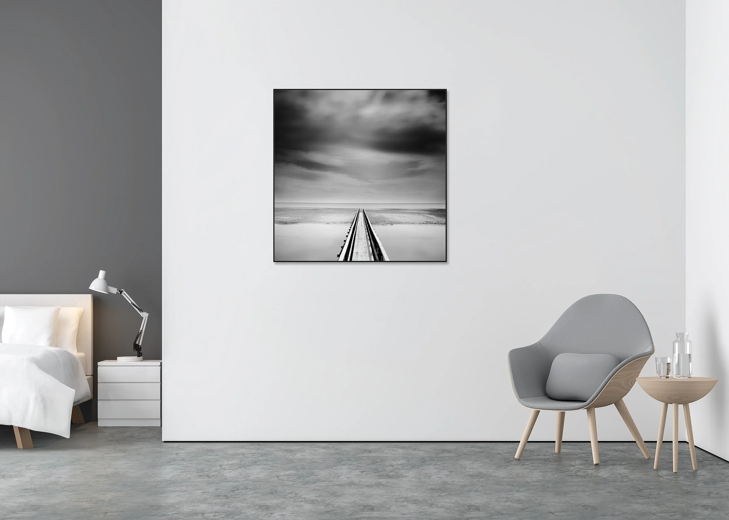 Over the Bridge displayed on a wall, mounted on aluminium Dibond in a black ArtBox frame by Gerald Berghammer.