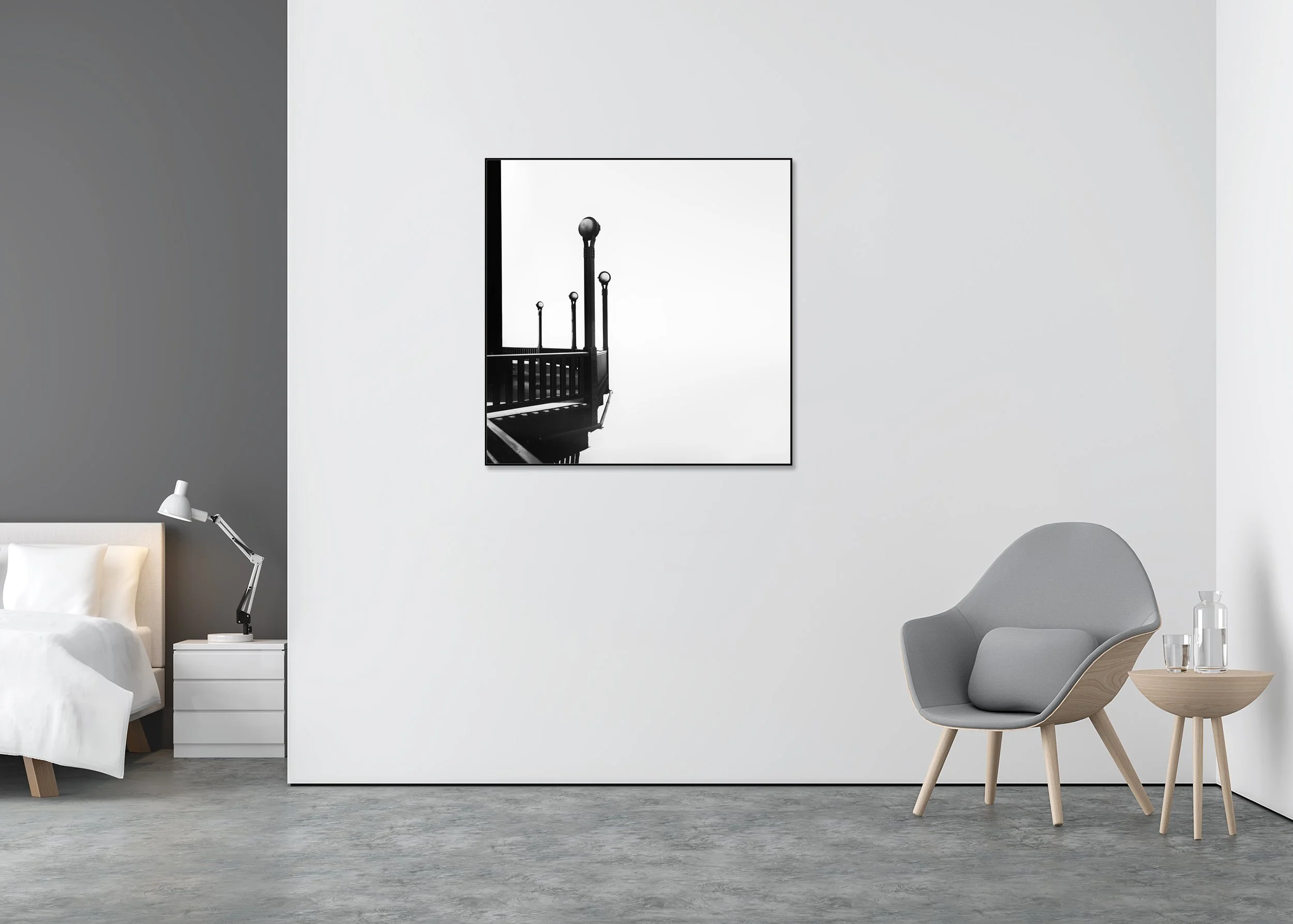 Golden Gate, Study 6 displayed in a minimalist interior on aluminium Dibond in a black ArtBox frame by Gerald Berghammer.