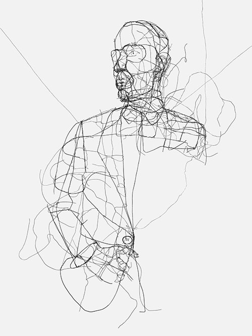 Figurative wire sculpture of a man in a suit by Austrian artist Ismael Picker-Schiebel.