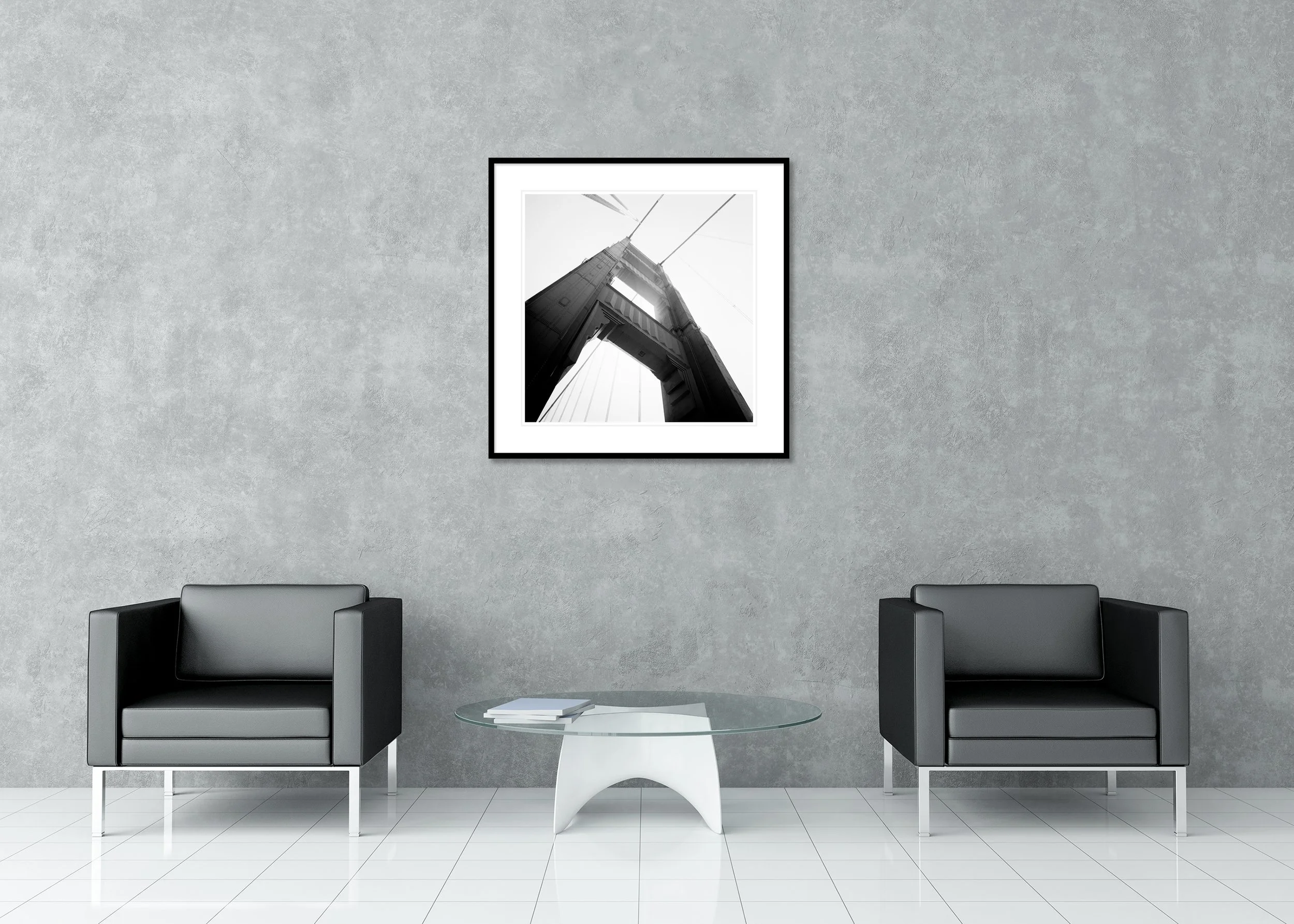 Golden Gate Study 2 by Gerald Berghammer displayed in a contemporary interior in a black aluminium frame with white mount.