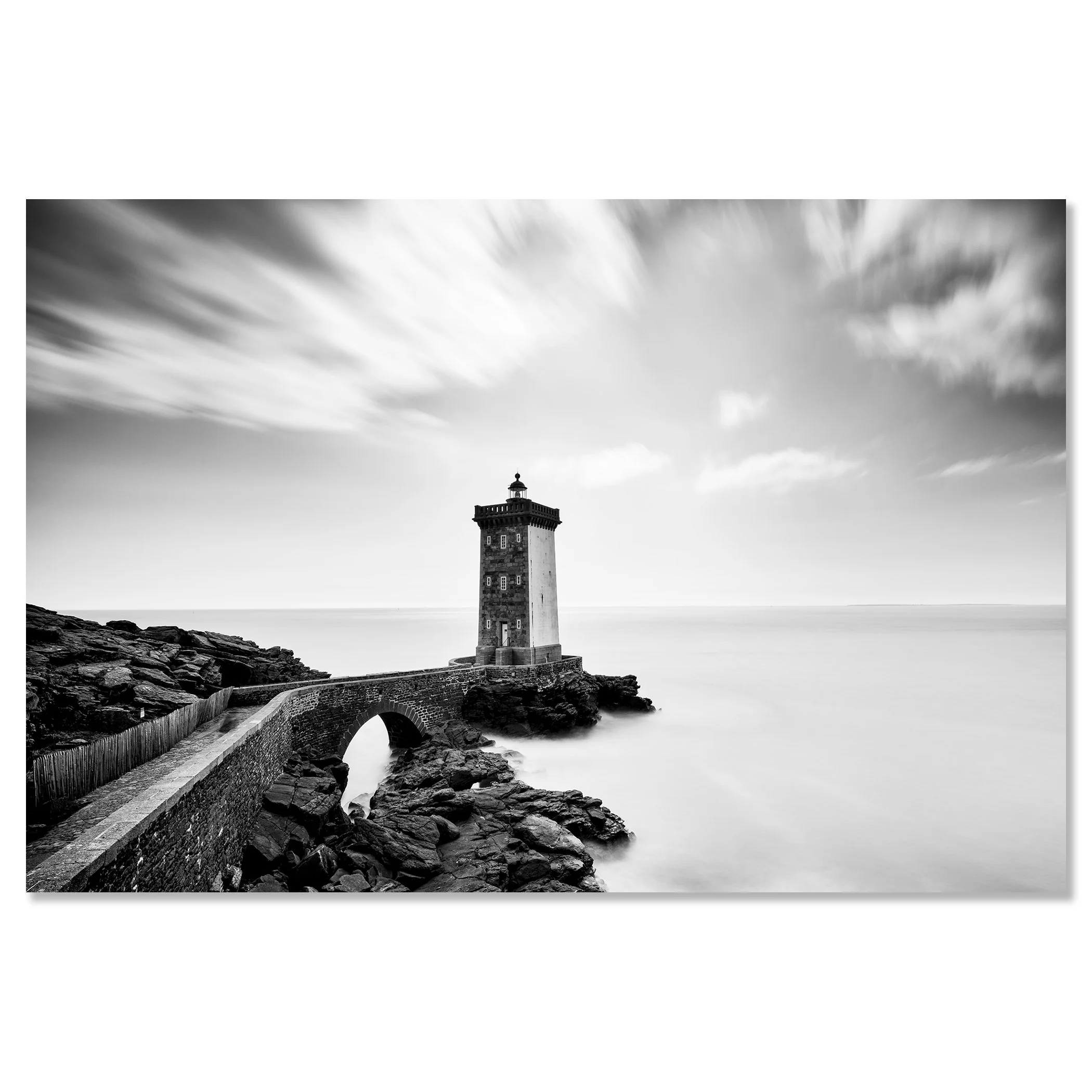 Lighthouse of Kermorvan by Gerald Berghammer, frameless black-and-white fine art print mounted on aluminium Dibond.