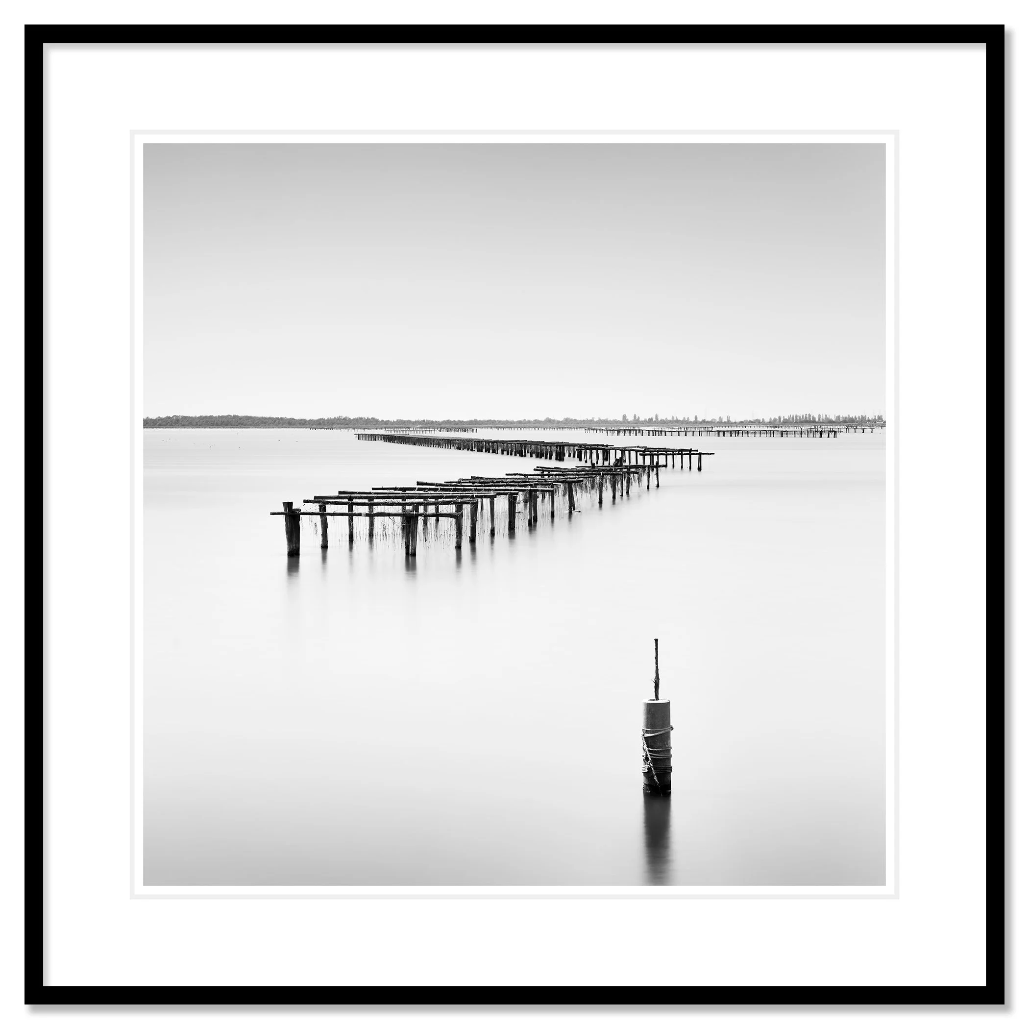 Aquaculture Structures Study 4 as an archival pigment print in a black aluminium frame with a white mount by Gerald Berghammer.