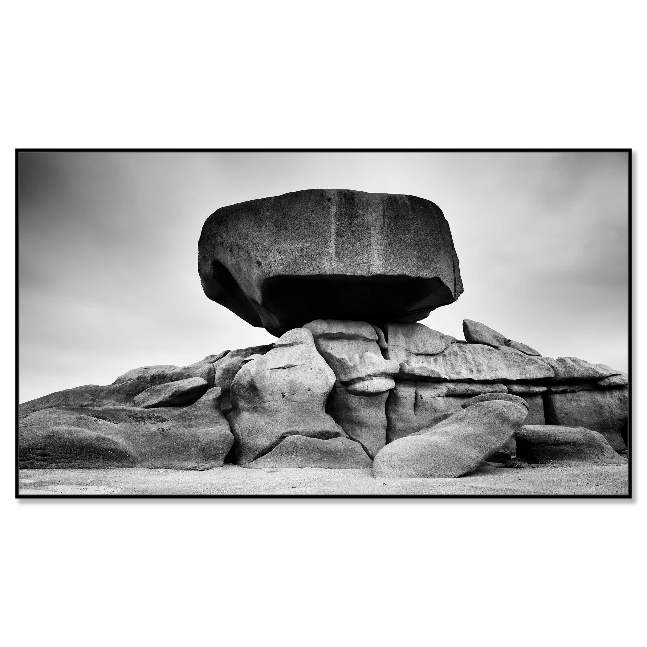 Pink Granite Coast Panorama Study 2 by Gerald Berghammer, panoramic black-and-white fine art print on Dibond in a black aluminium ArtBox frame.