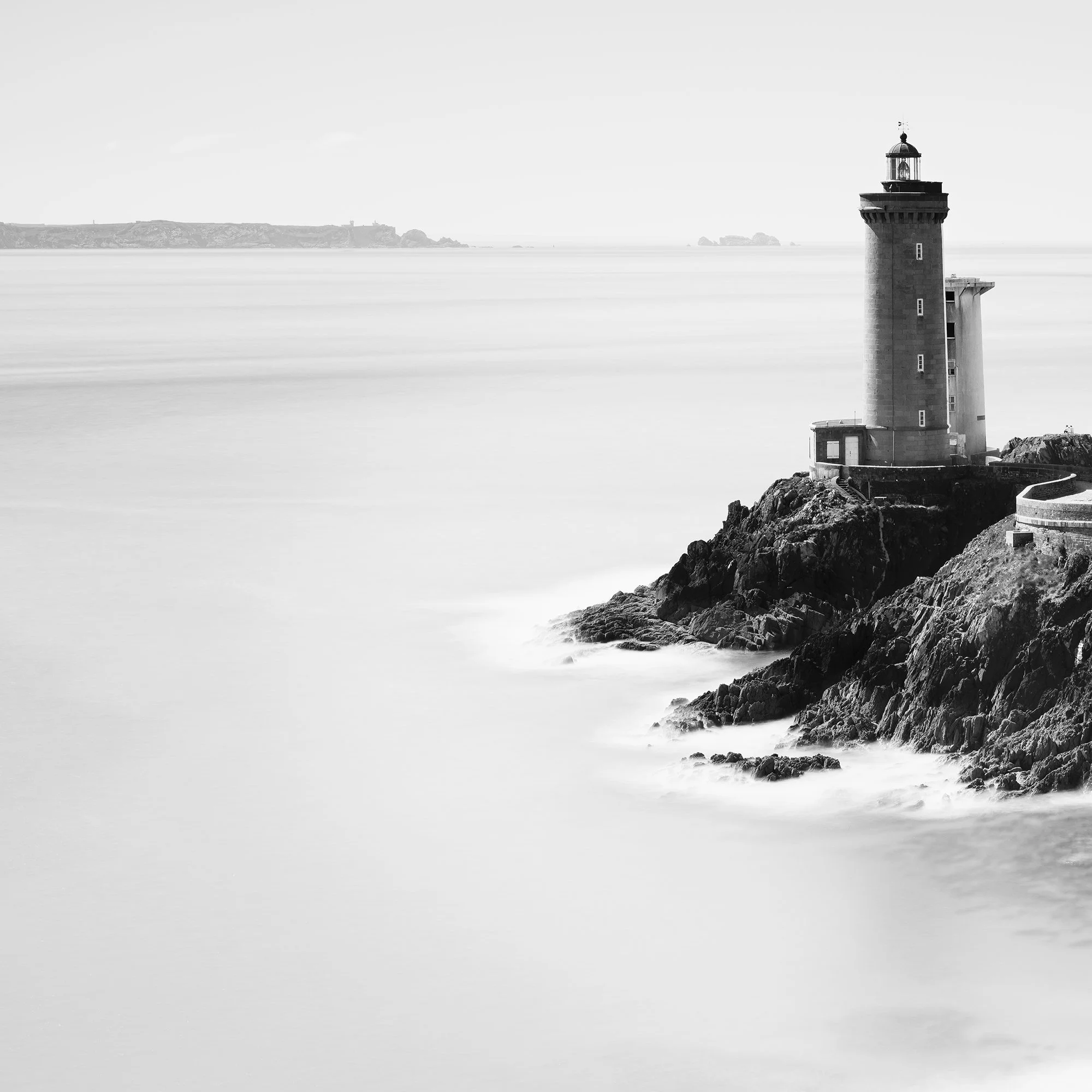 Close-up of Phare du Petit Minou Study 1 by Gerald Berghammer, showing the lighthouse and rugged rocks in Brittany, France.