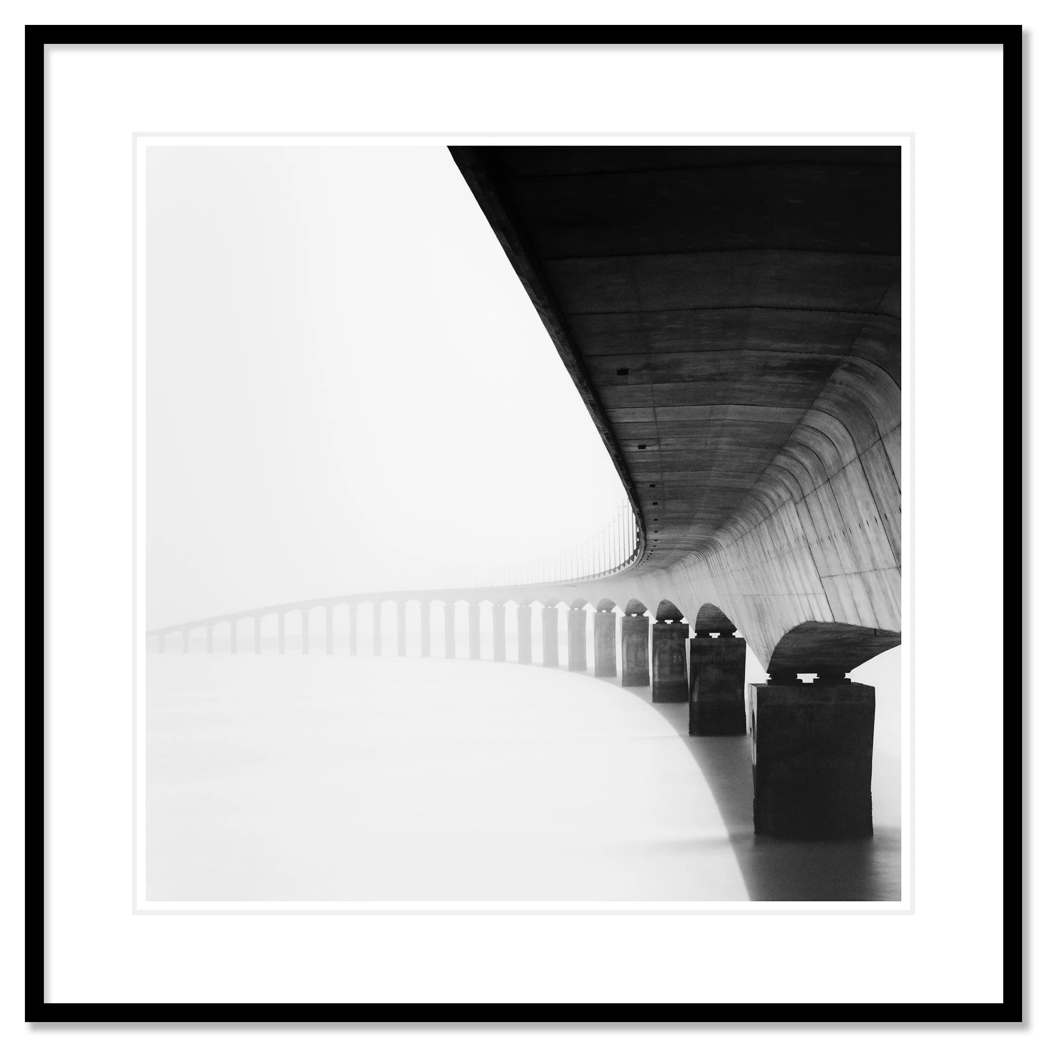 Île de Ré Bridge Study 1 – archival pigment print in a black aluminium frame with a white mount by Gerald Berghammer.