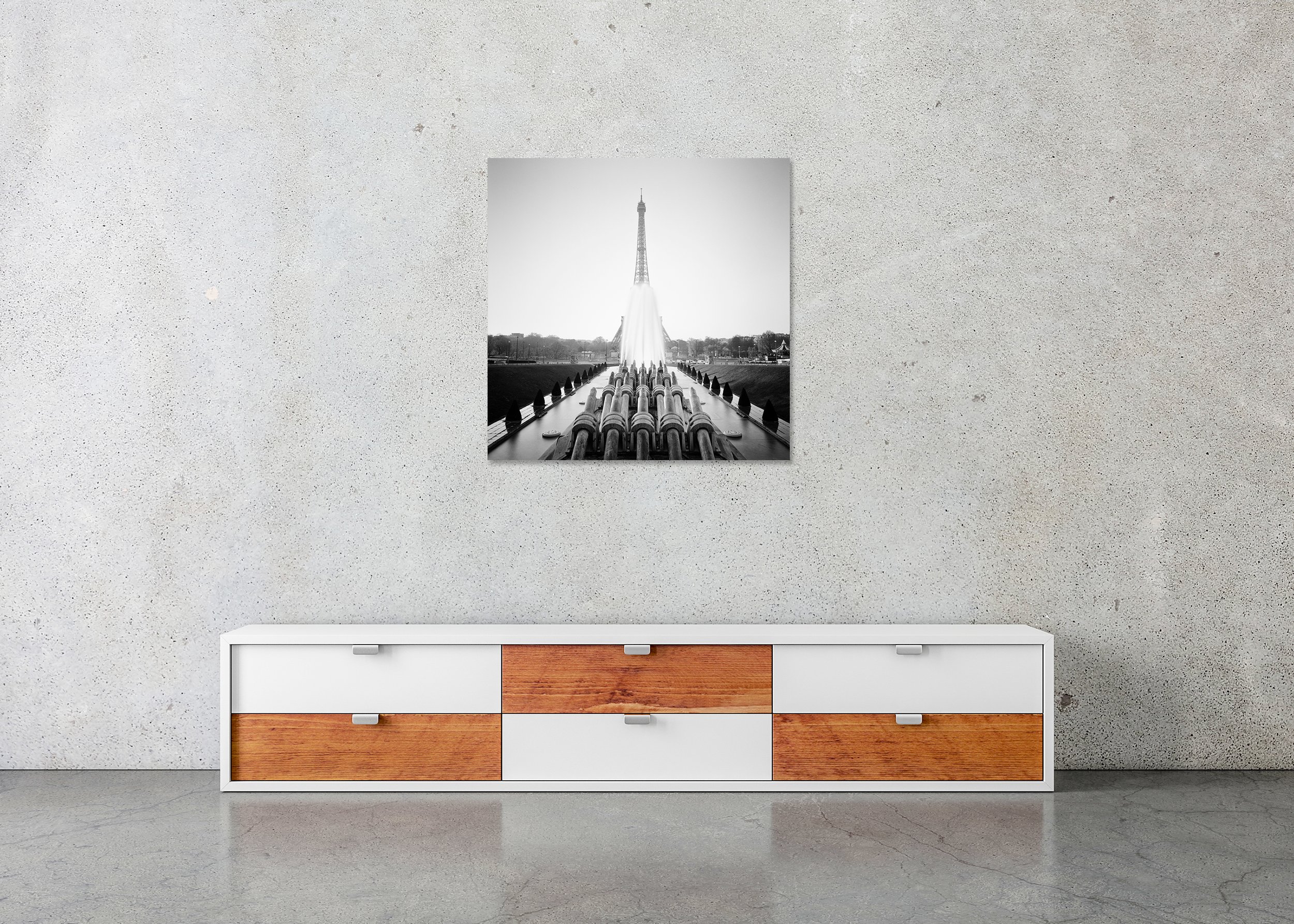 Eiffel Tower Study 5 – Paris, France, black-and-white photo print mounted to frameless Dibond.