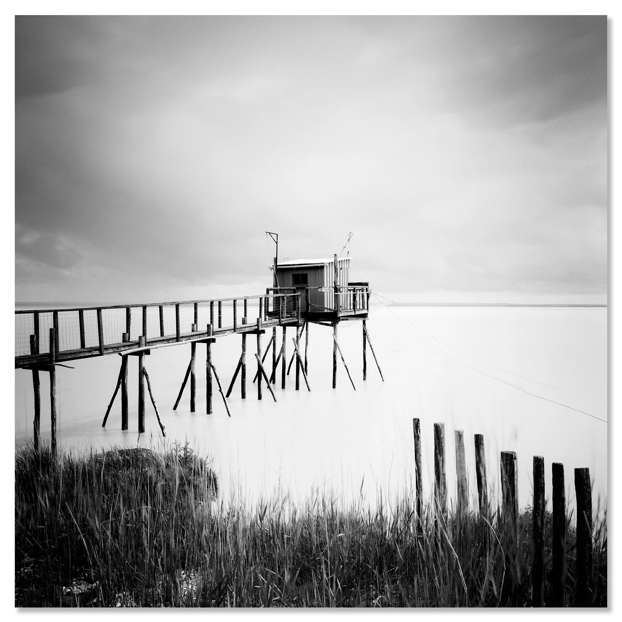 Stilt House no. 80915 by Gerald Berghammer, black-and-white fine art photograph mounted frameless on aluminium Dibond.