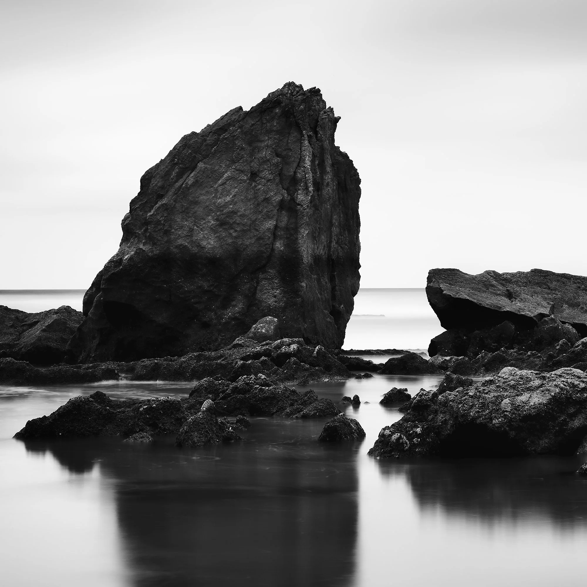 Zoomed-in detail of Beach Rock Panorama Study 2 – France, black-and-white fine art photograph by Gerald Berghammer