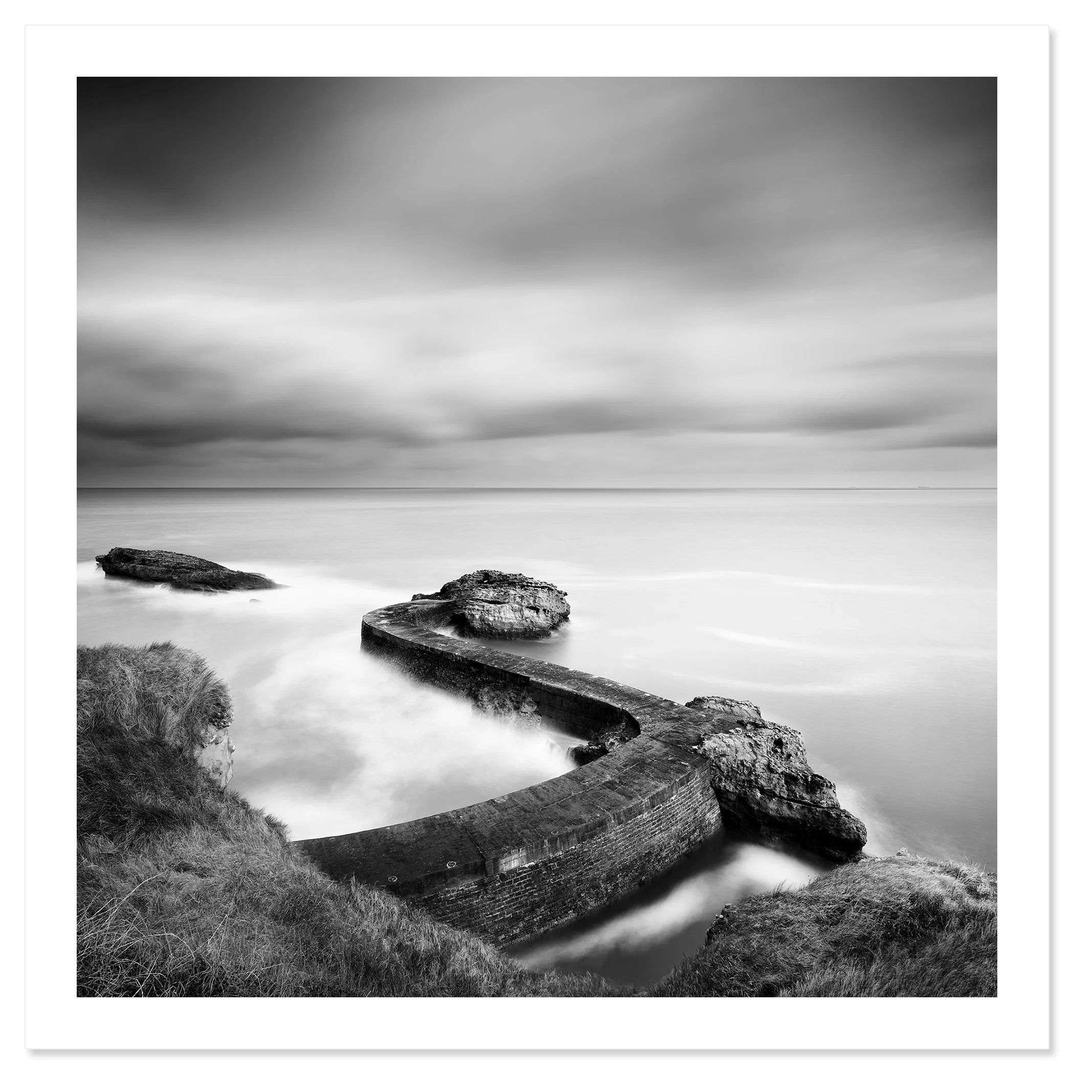 Breakwater Pier Study 1 by Gerald Berghammer, black-and-white archival pigment fine art print with a white border.