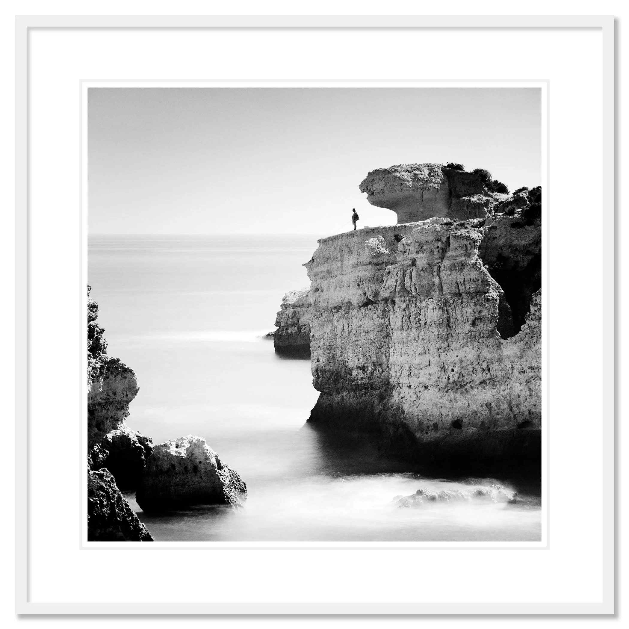 Rock Fishing Study 1 – archival pigment print in a white aluminium frame with a white mount. Photo by Gerald Berghammer.