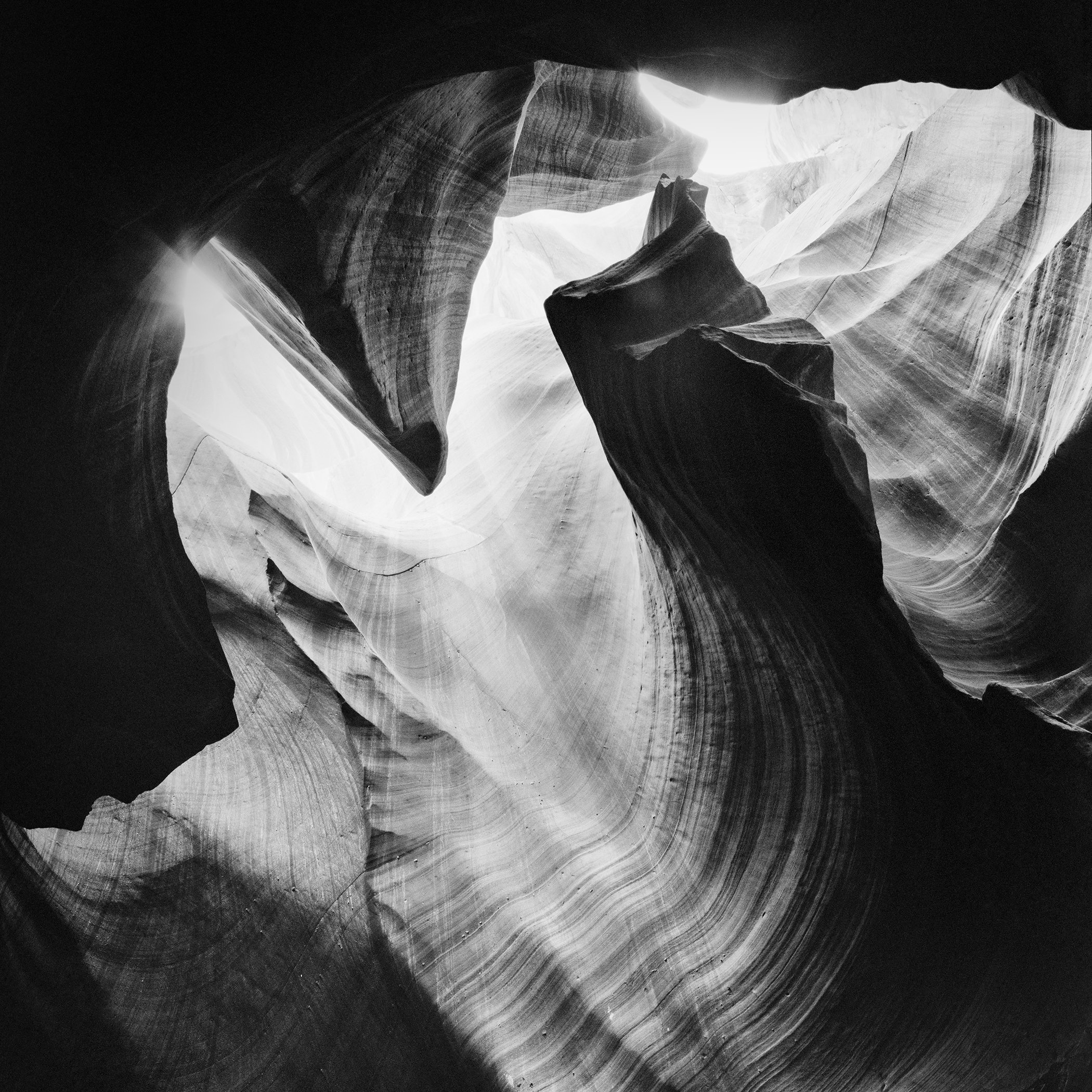 Antelope Canyon Study 4 by Gerald Berghammer, black-and-white fine art photograph of Antelope Canyon, Arizona, USA.
