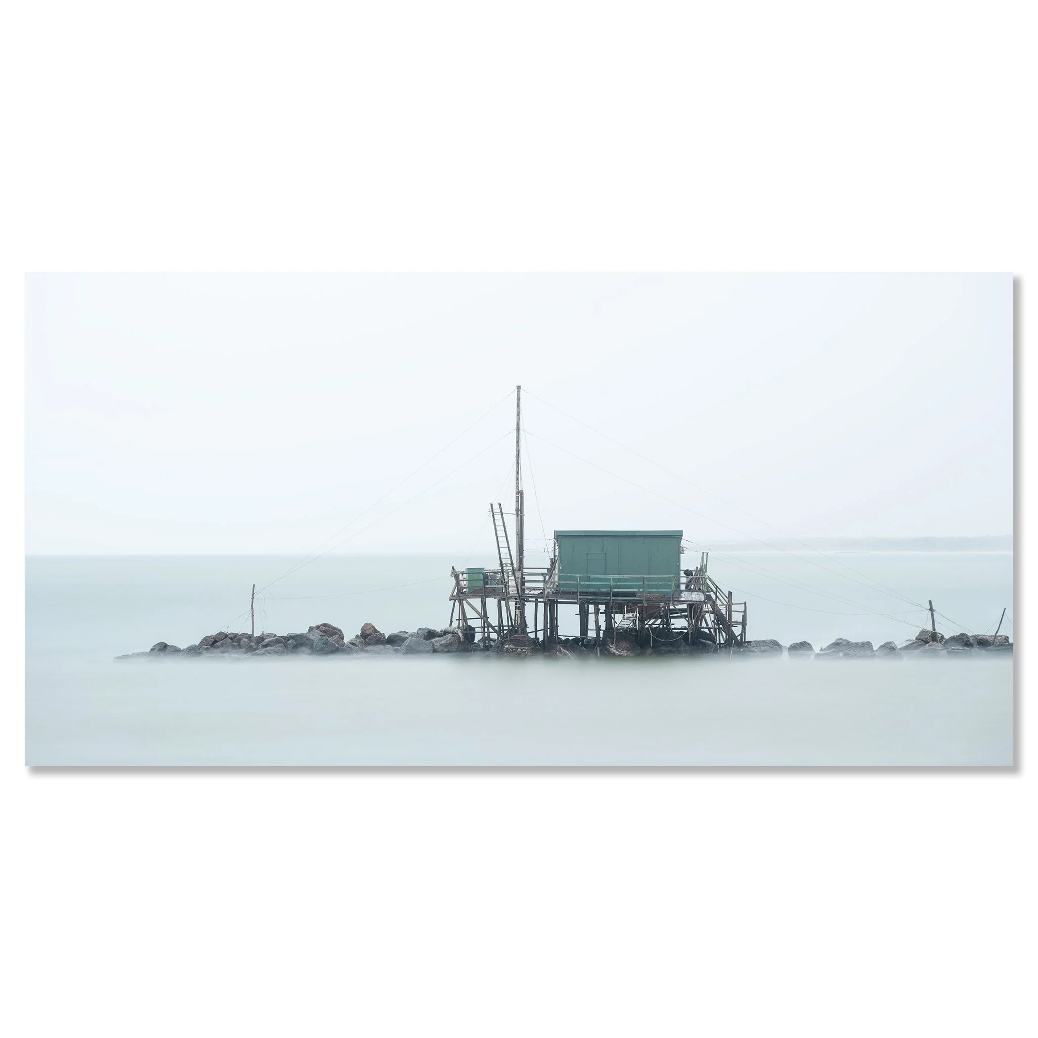 Retoni, Study 1 – panoramic colour photograph of a fishing hut near Marina di Pisa, mounted on frameless aluminium Dibond.