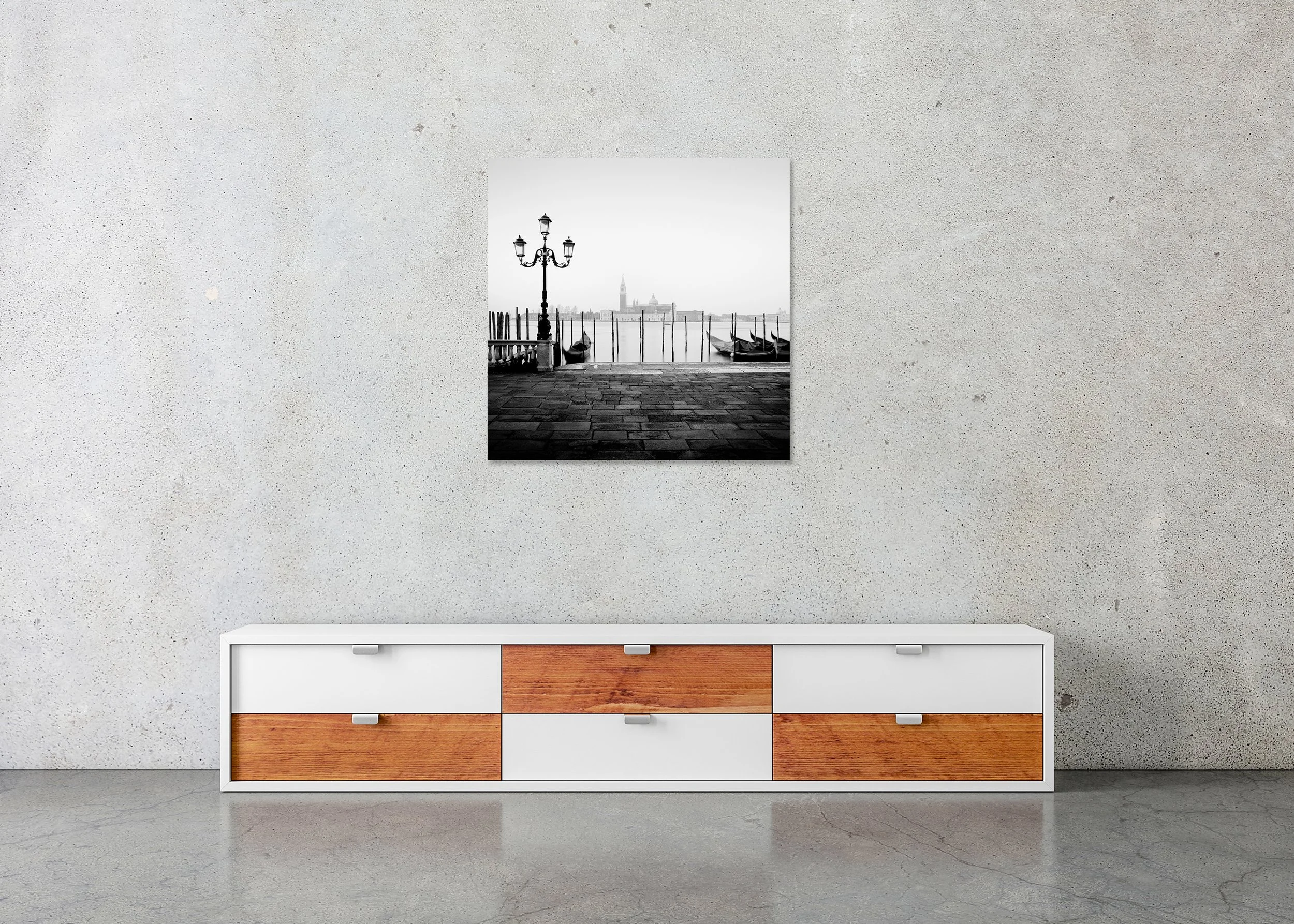 More Free Space – Venice, black-and-white photo print mounted to Dibond, frameless