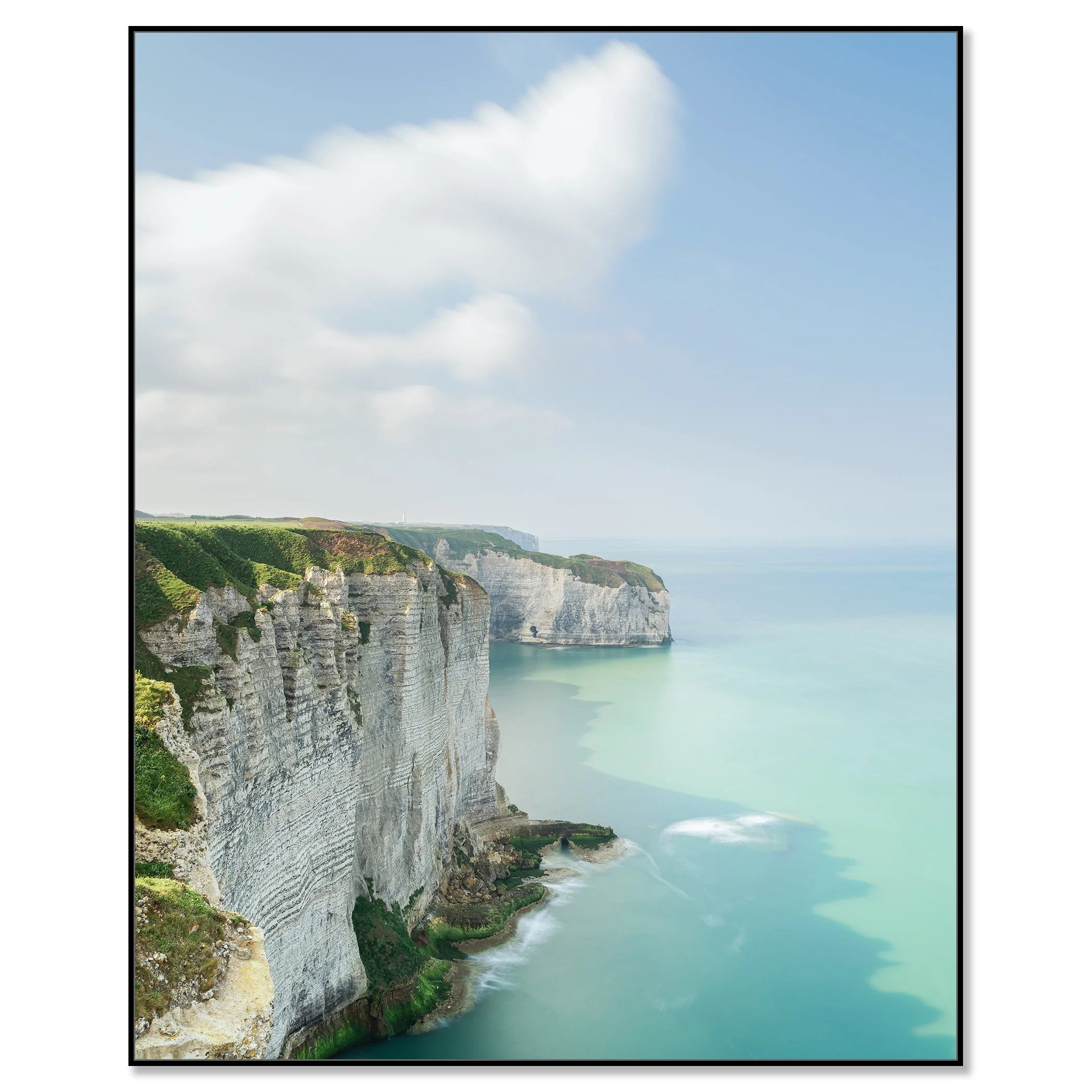 White Cliffs of Étretat Study 2 shown as a colour Dibond print in a black aluminium ArtBox frame by Gerald Berghammer.