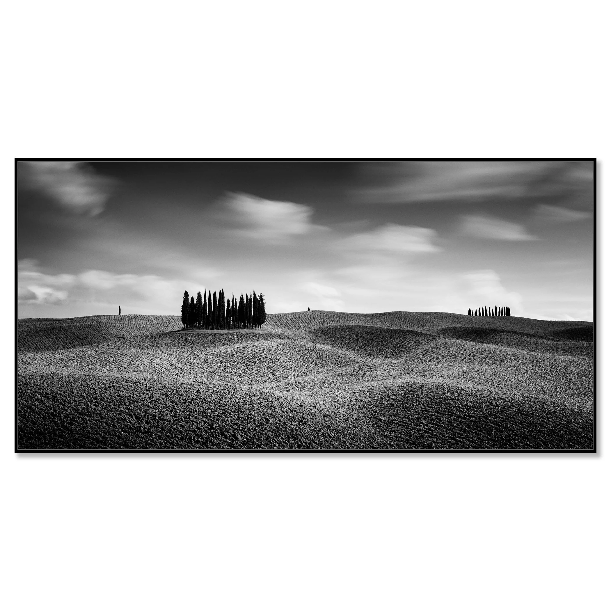 Cypress Hill Panorama Study 3 by Gerald Berghammer, black-and-white Dibond print in a black aluminium ArtBox frame.