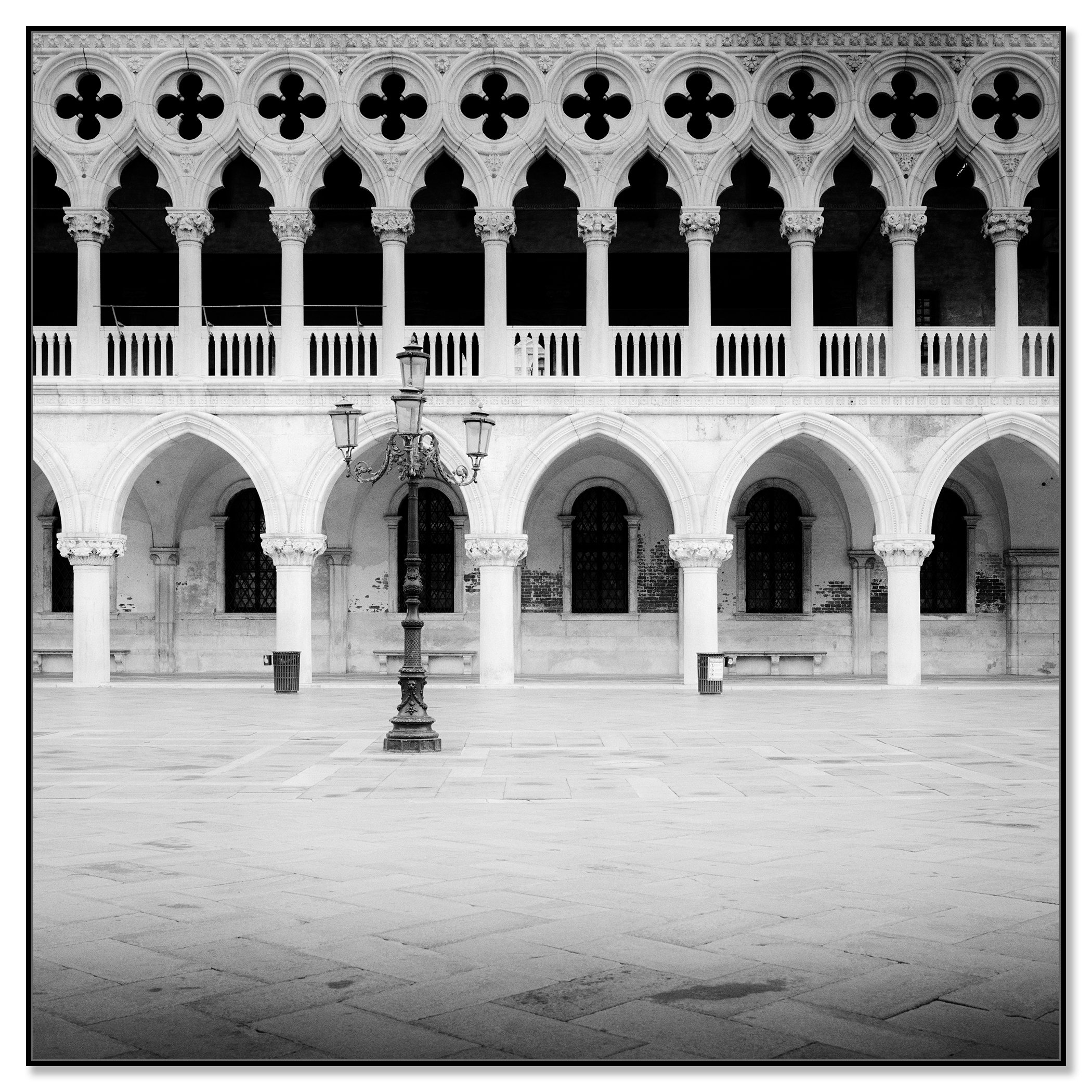 Gothic Facade of Doge’s Palace – Venice, Italy, black-and-white photograph in a black aluminium ArtBox frame