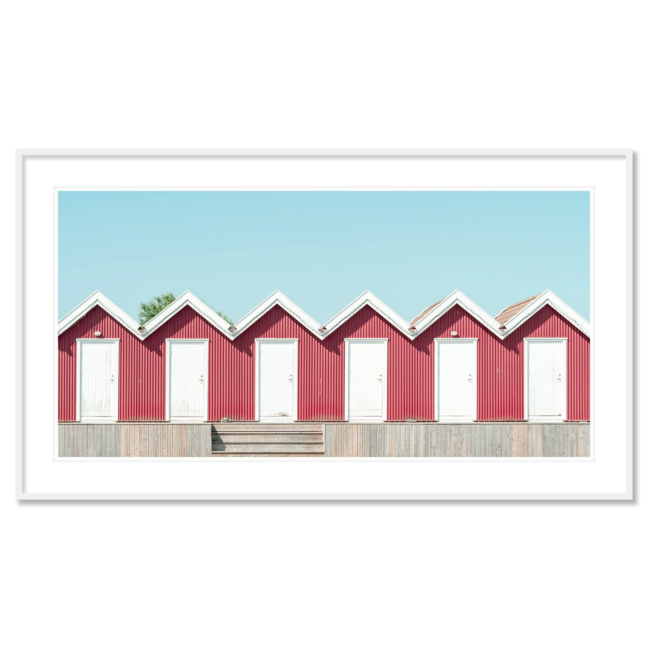 Red Beach Huts Study 1 displayed in a white aluminium ArtBox frame by Gerald Berghammer.
