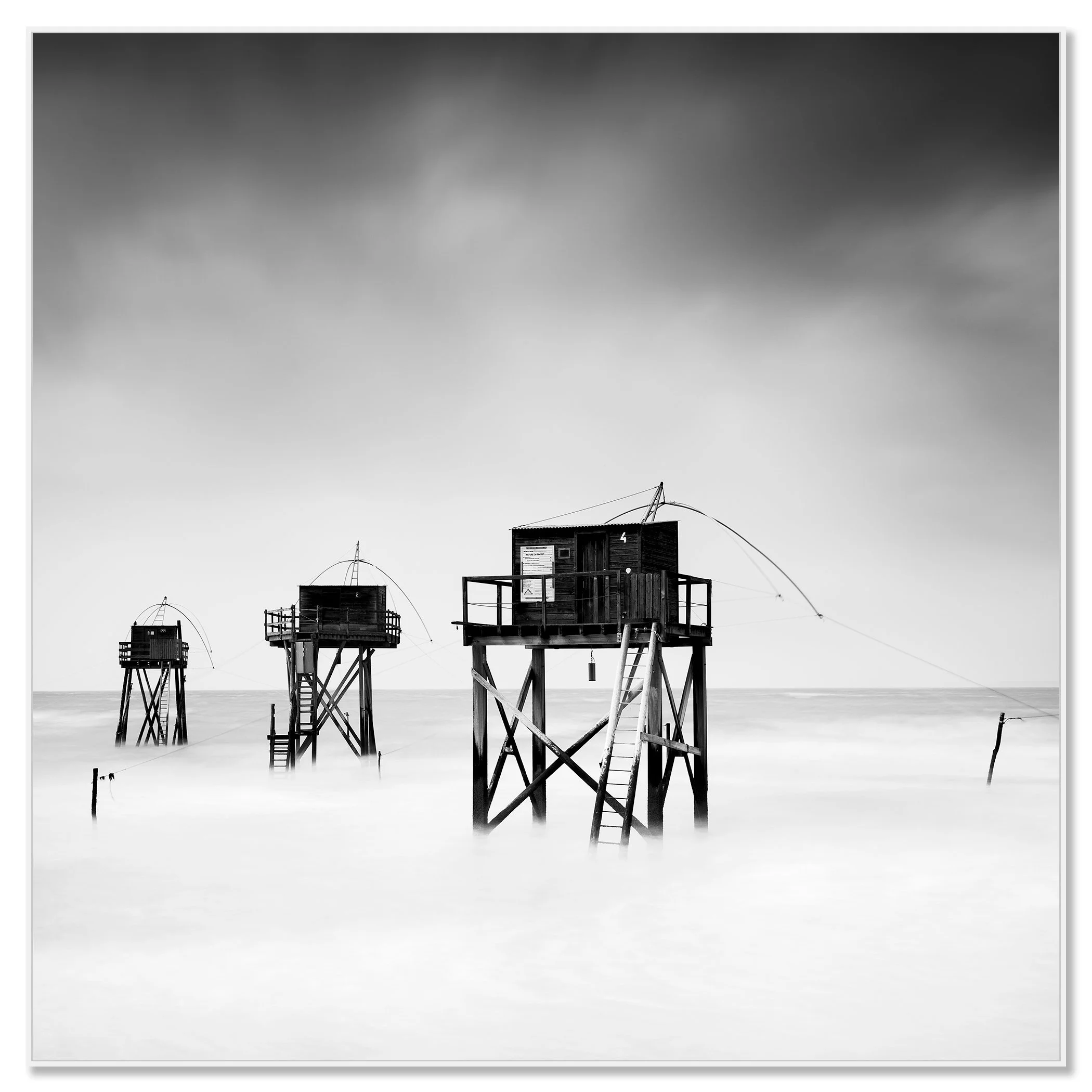 Fishing Hut on Stilts, Study 7 – black-and-white print in a white aluminium ArtBox.