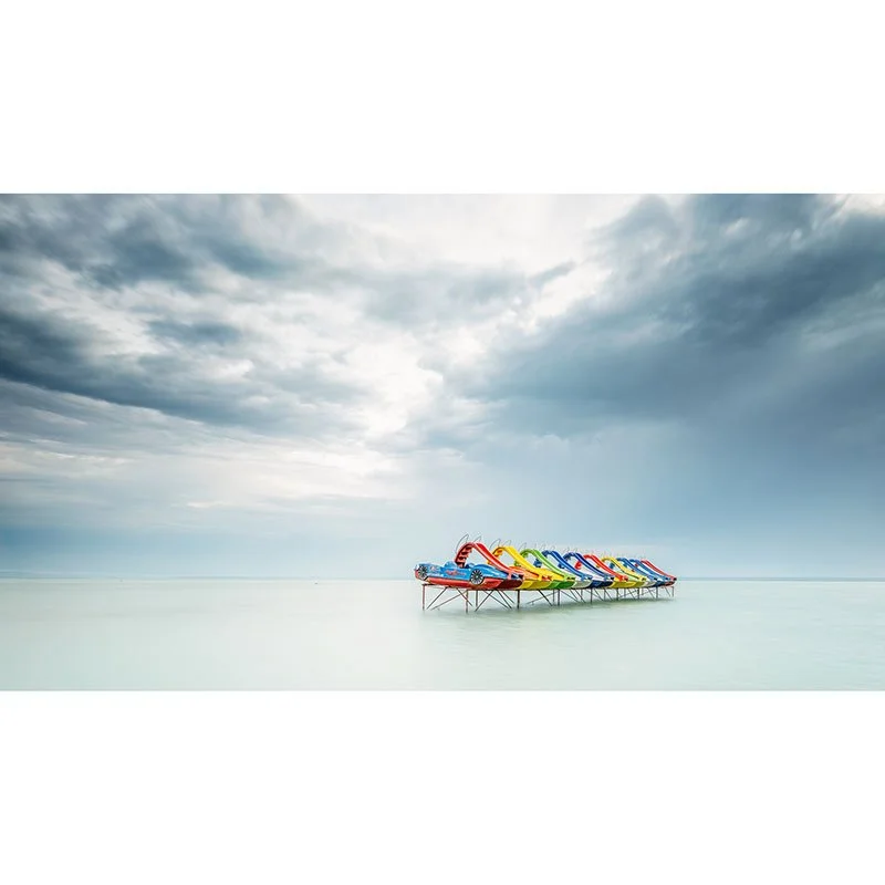 Gerald Berghammer - Row of colorful Pedal Boats Panorama, Balaton, Hungary