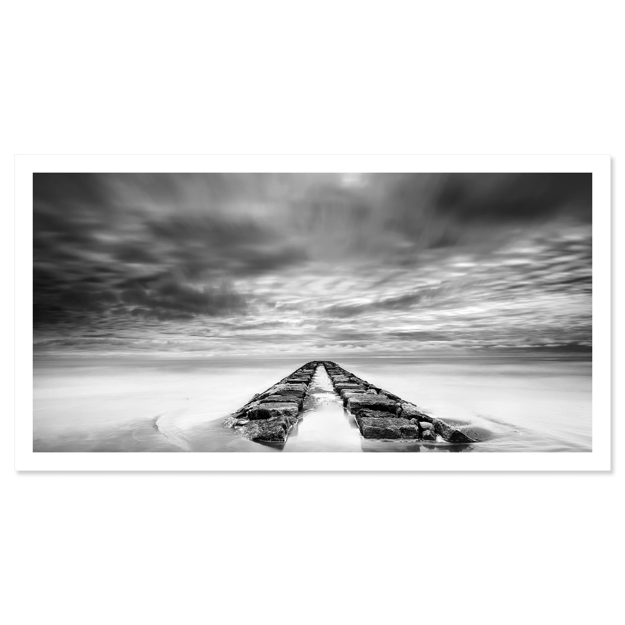 Rock Pier, Panorama Study 1 by Gerald Berghammer, black-and-white archival fine art print with a white border.