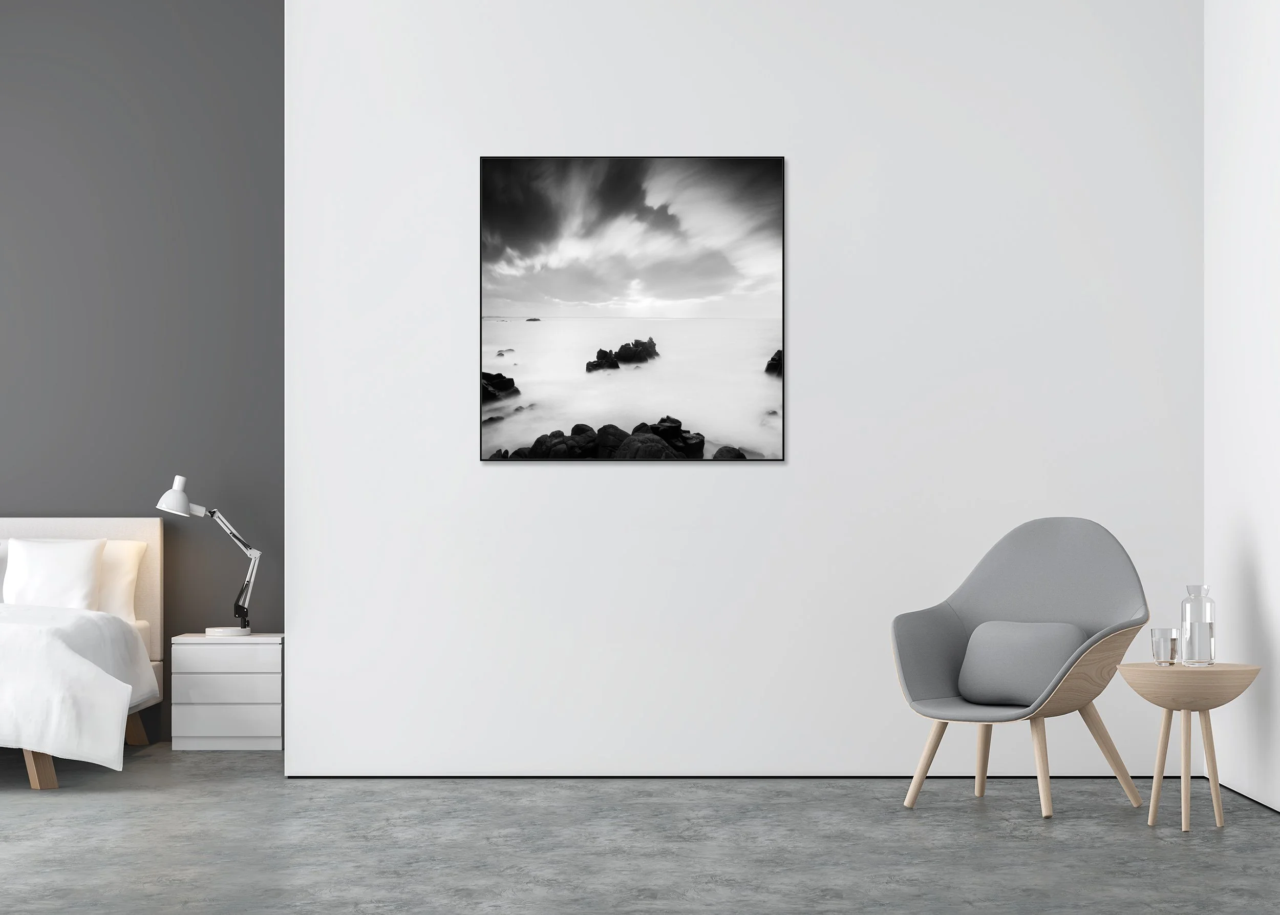 Gerald Berghammer - After the Rainbow, long exposure seascape rocks, France, ChromaLuxe print, aluminium art box