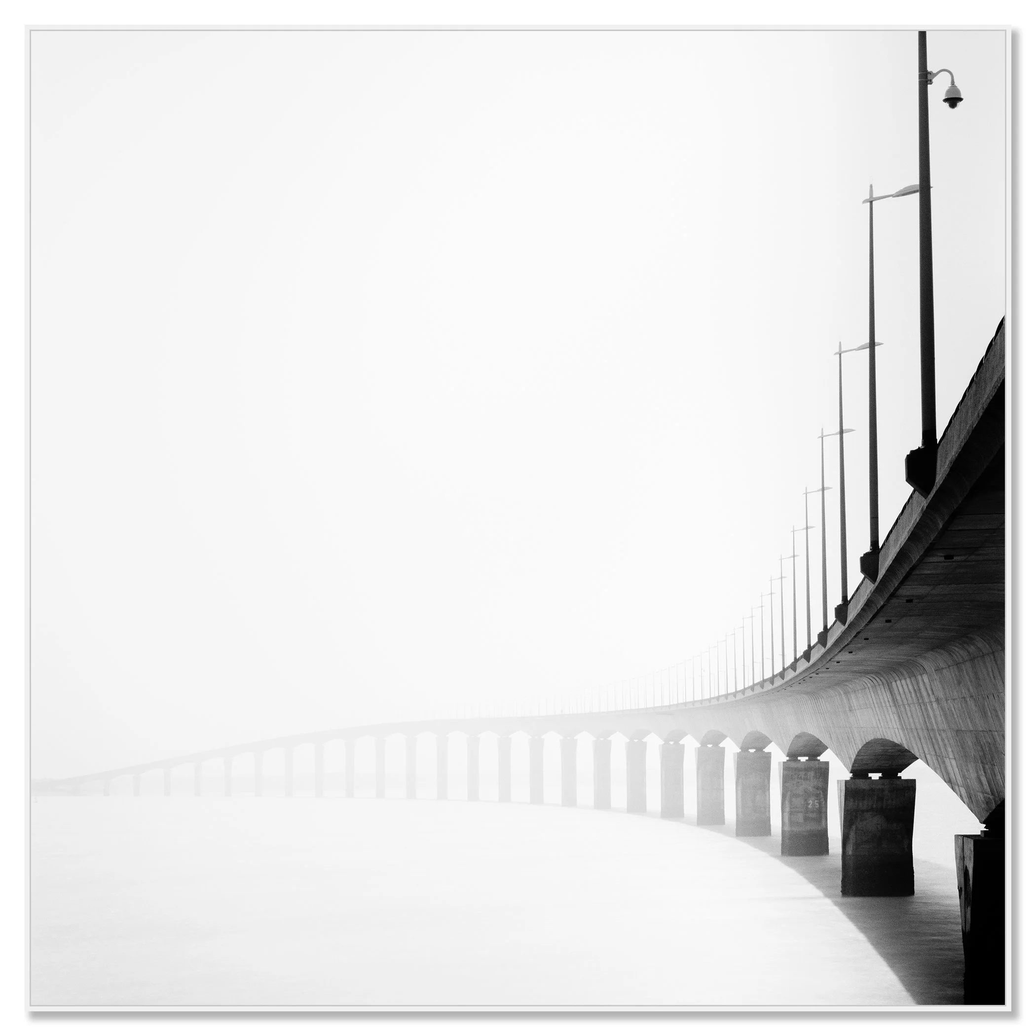 Pont de l’Île de Ré Study 1 mounted on aluminium Dibond in a white ArtBox frame by Gerald Berghammer.