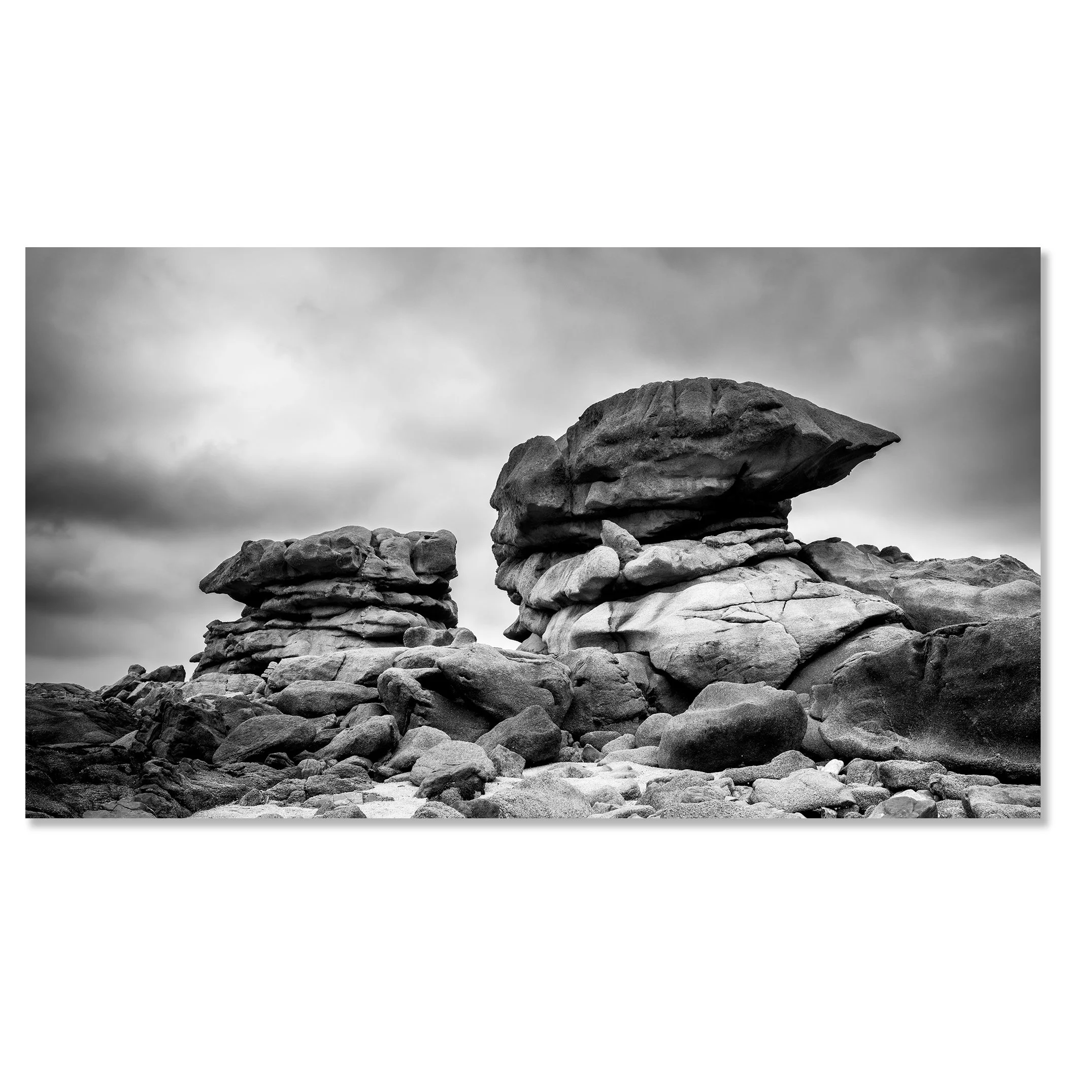 Pink Granite Coast Panorama Study 1, black-and-white photograph mounted on frameless aluminium Dibond by Gerald Berghammer.
