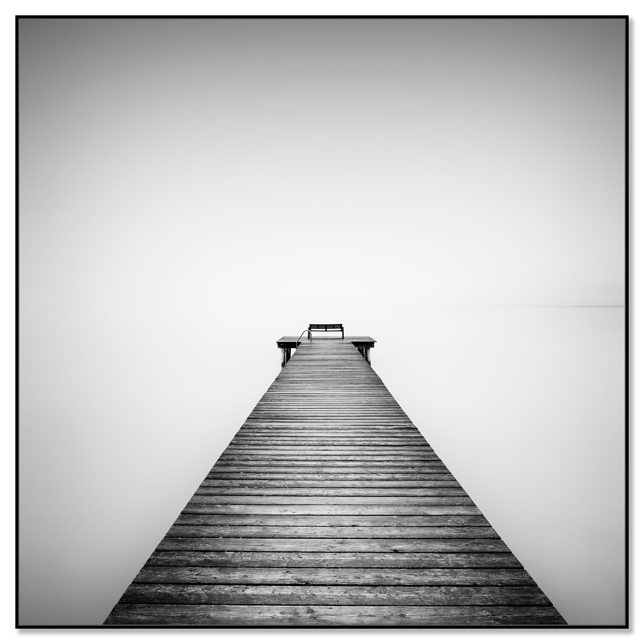 Misty Morning at the Lake, Study 1 – black-and-white photograph in a black aluminium ArtBox frame.