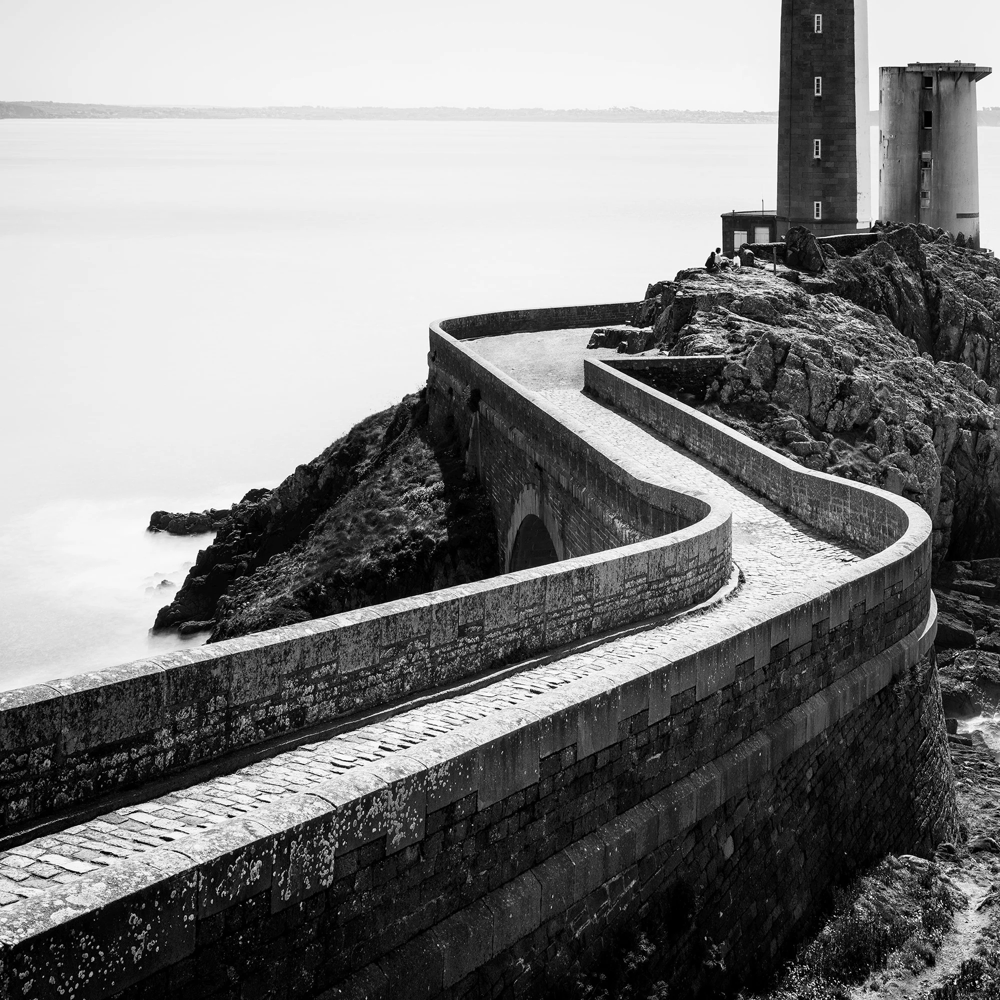Detail of Petit Minou Lighthouse Study 1 – black-and-white fine art photograph of Brittany, France, by Gerald Berghammer.