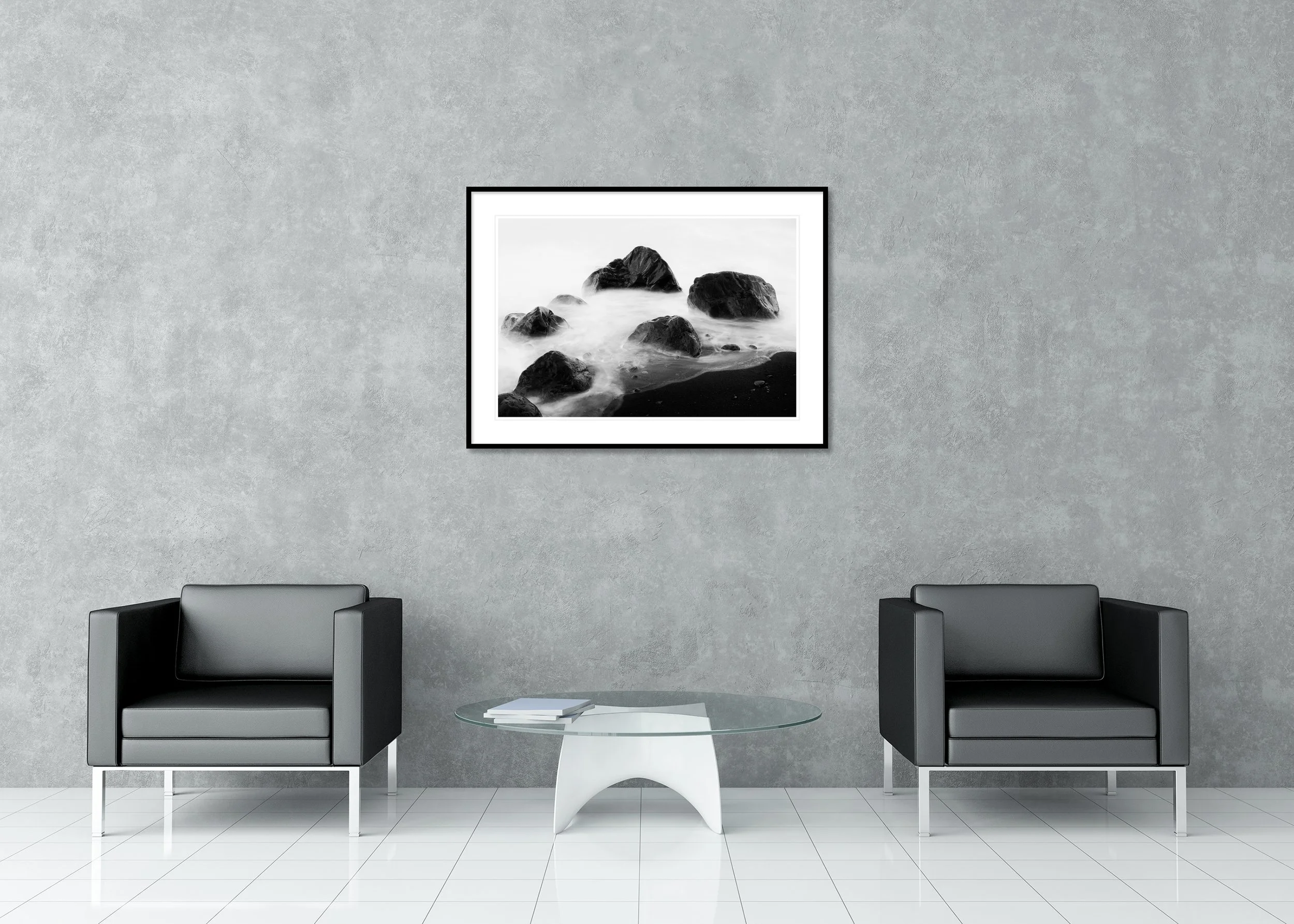 Black Rocks and a Few Stones – Spain displayed in a classic frame with mount and anti-reflective glass.