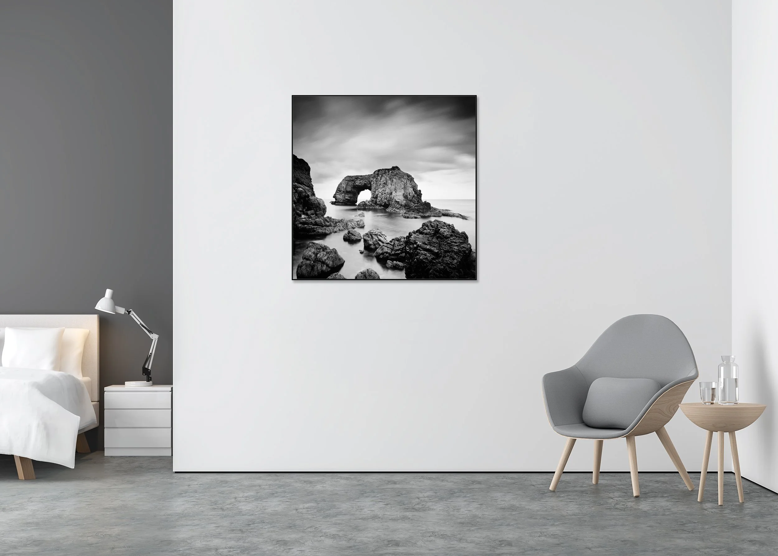 Great Pollet Sea Arch, Ireland, black-and-white print on Dibond in an aluminium ArtBox wall preview