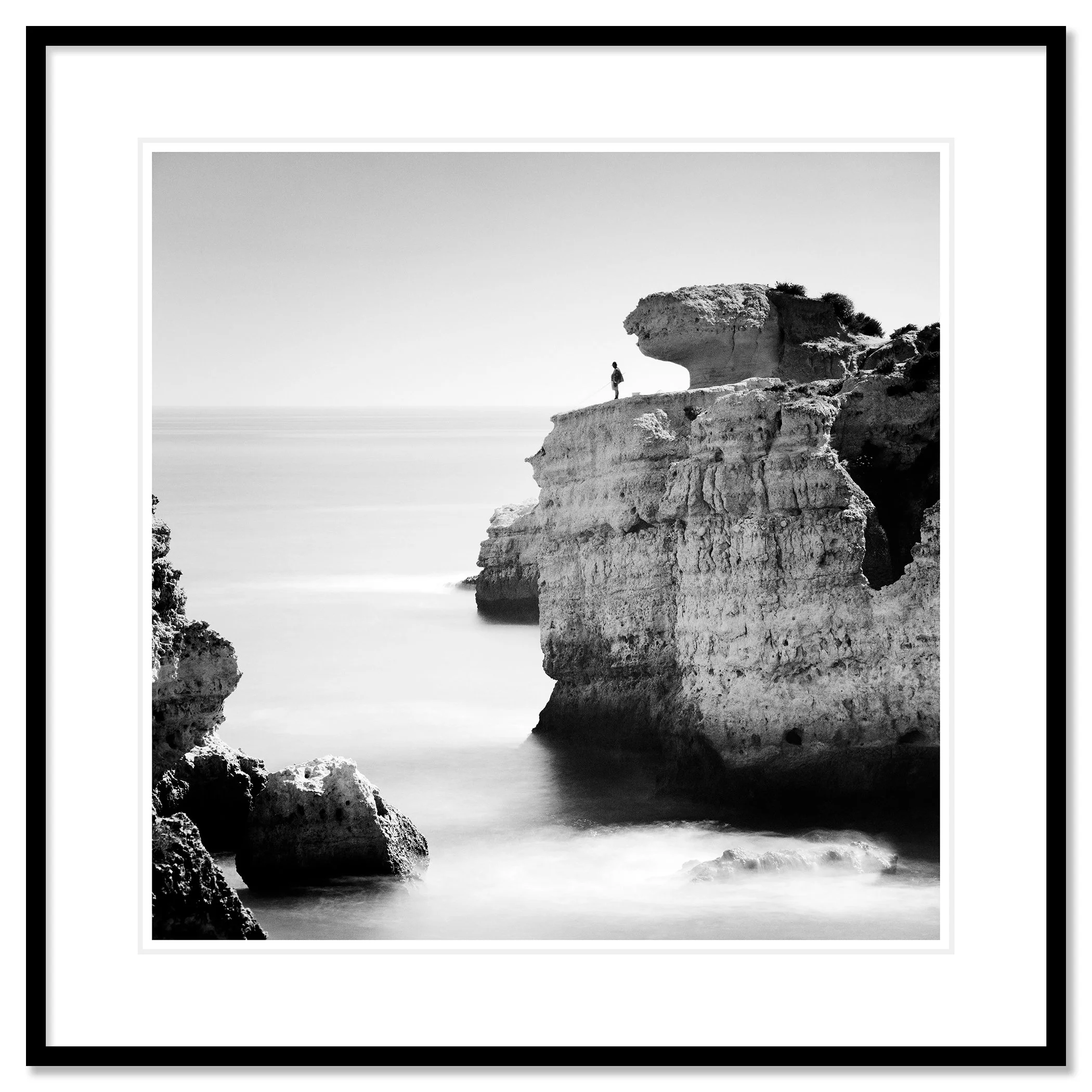 Rock Fishing Study 1 – archival pigment print in a black aluminium frame with a white mount. Photo by Gerald Berghammer.