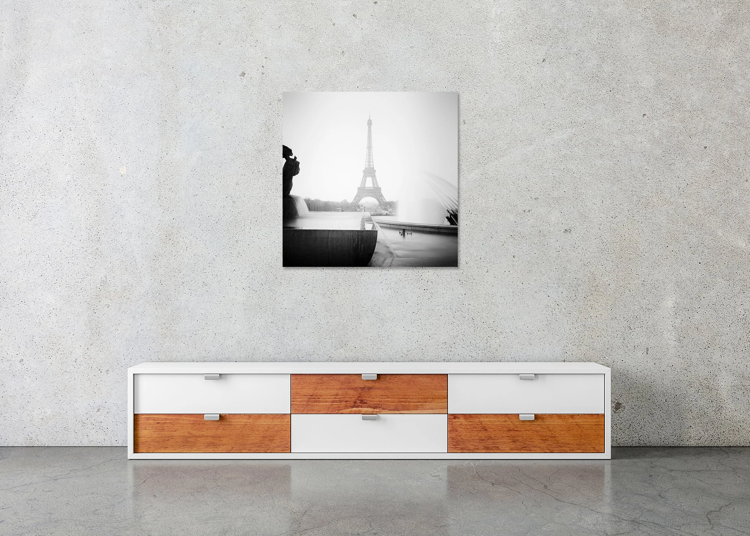 Eiffel Tower Study 3, Paris, displayed as a frameless black-and-white Dibond print