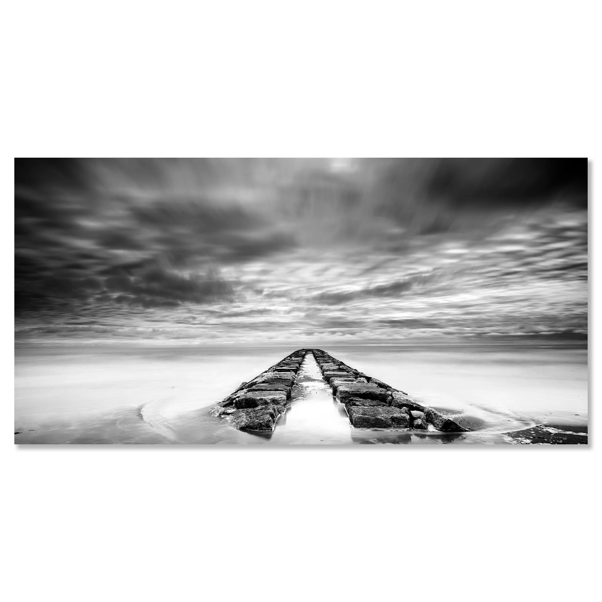 Rock Pier, Panorama Study 1 – Italy, black-and-white photograph mounted on frameless aluminium Dibond.