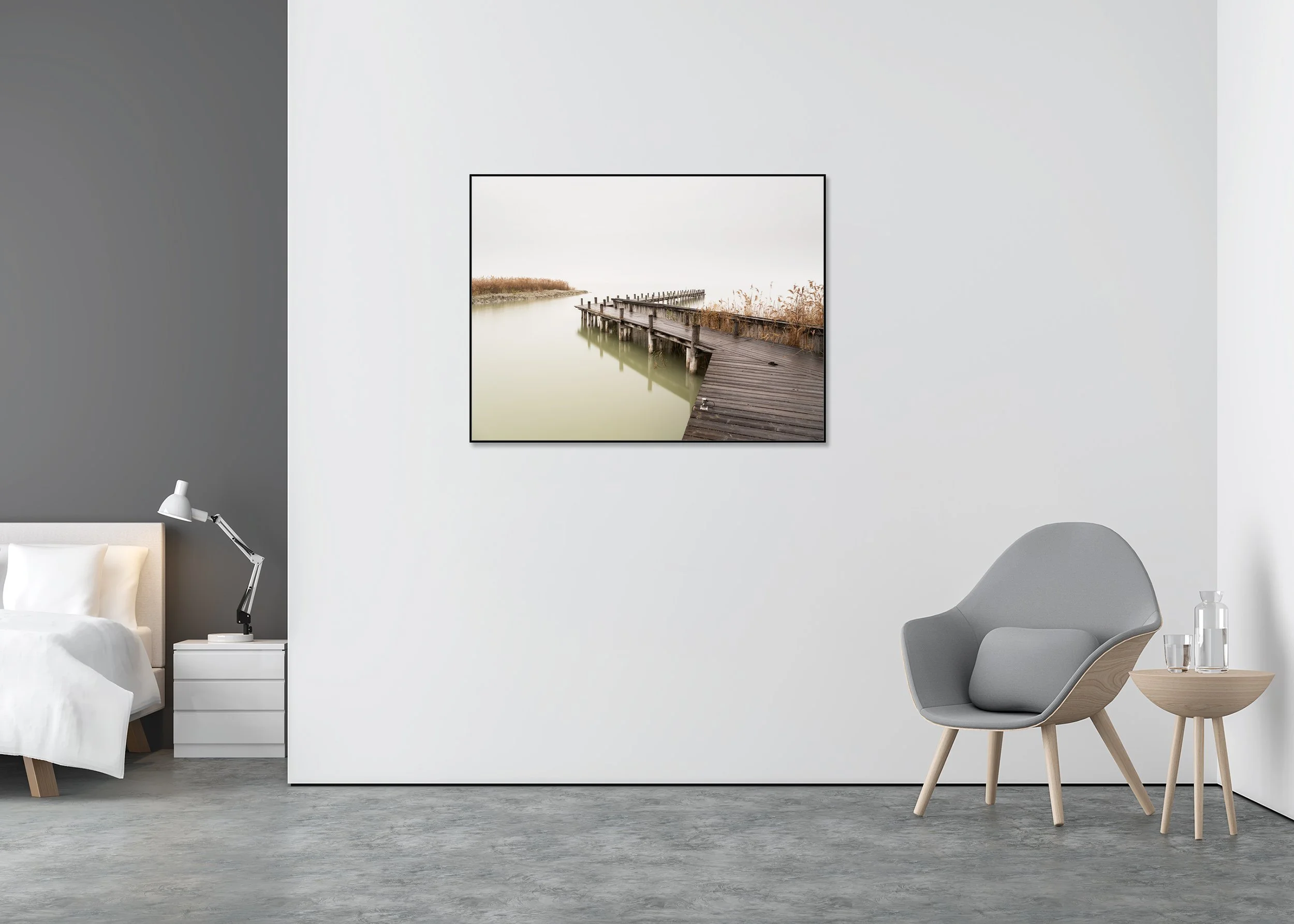 Interior view of Silent Lake, Study 2 as a colour photograph on Dibond in an aluminium ArtBox frame.