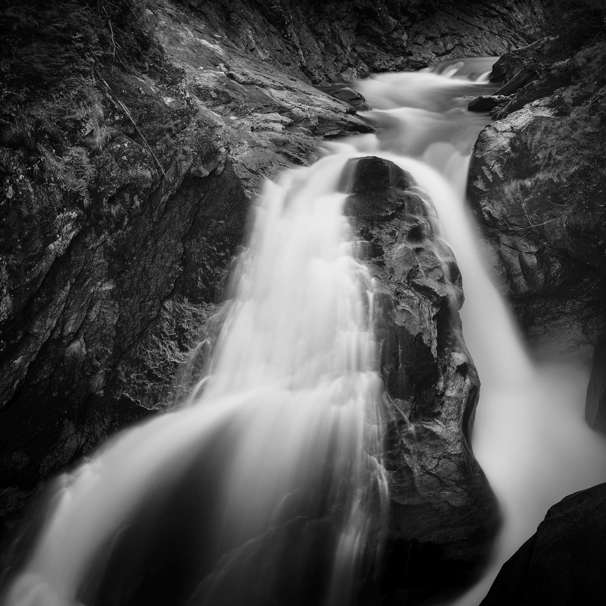 Krimmler Ache Study 1, black-and-white long-exposure waterscape in Austria by Gerald Berghammer