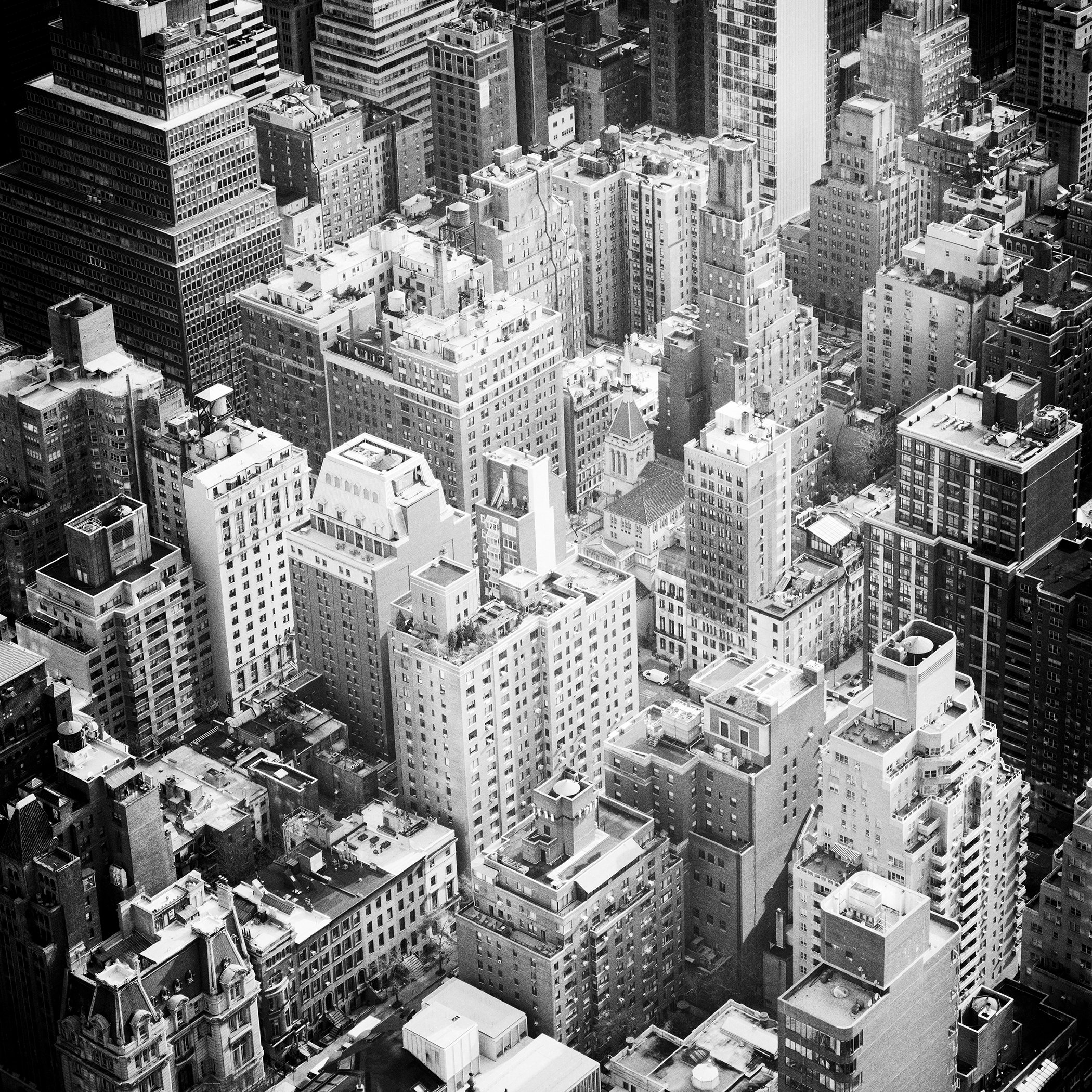 Manhattan Study 3 by Gerald Berghammer, analogue black-and-white fine art photograph of Manhattan skyscrapers from Top of the Rock, New York City, USA.