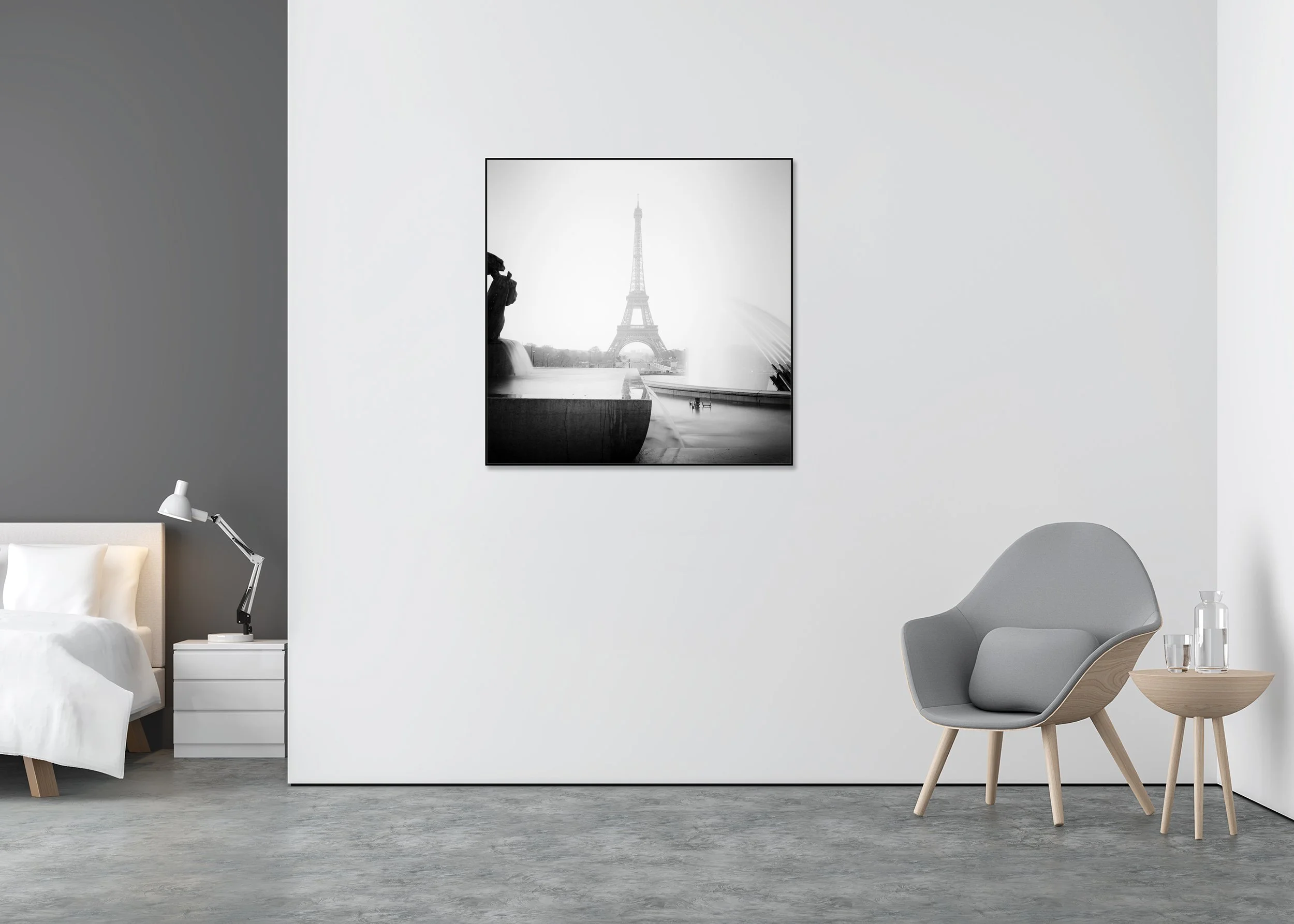 Eiffel Tower Study 3, Paris, displayed as a black-and-white Dibond print in an aluminium ArtBox frame
