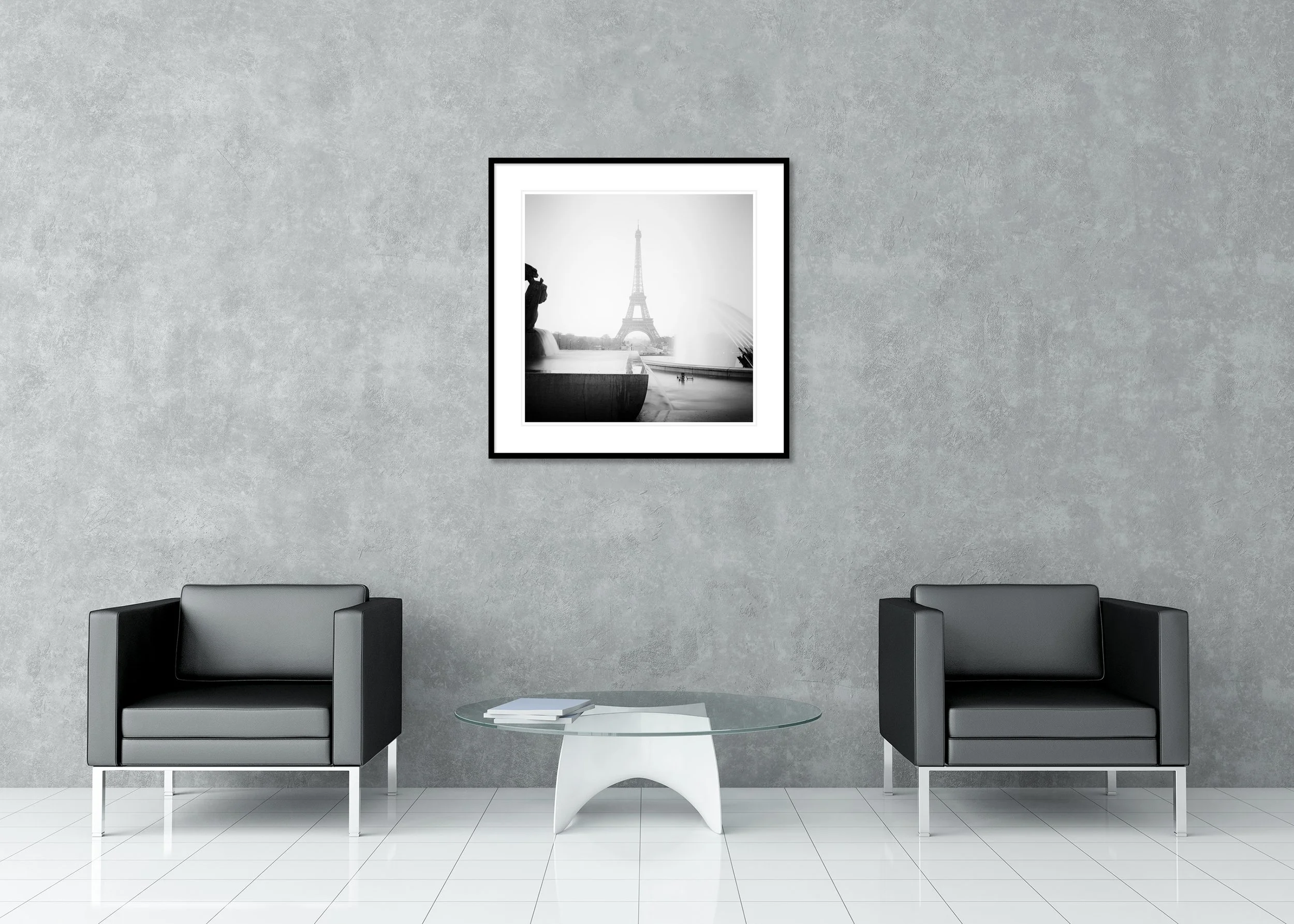 Eiffel Tower Study 3, Paris, displayed as a black-and-white archival pigment print with mount and anti-reflective glass