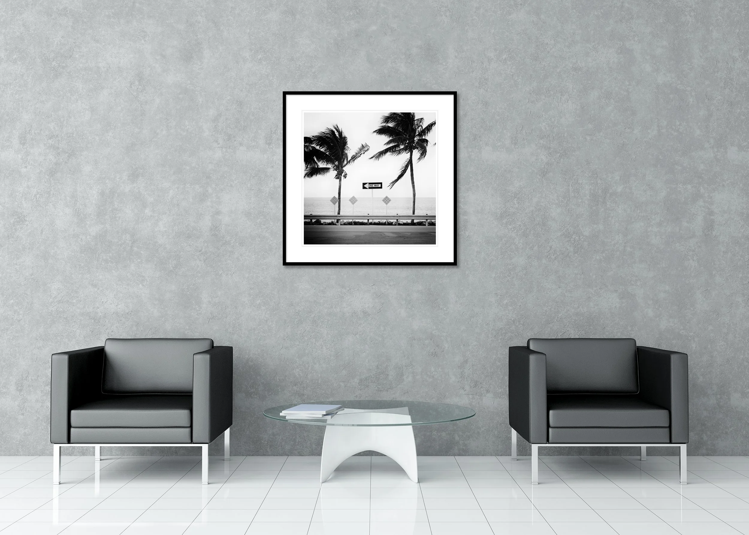 ONE WAY by Gerald Berghammer displayed as a black-and-white archival pigment print in a classic frame with a white mount and anti-reflective glass.