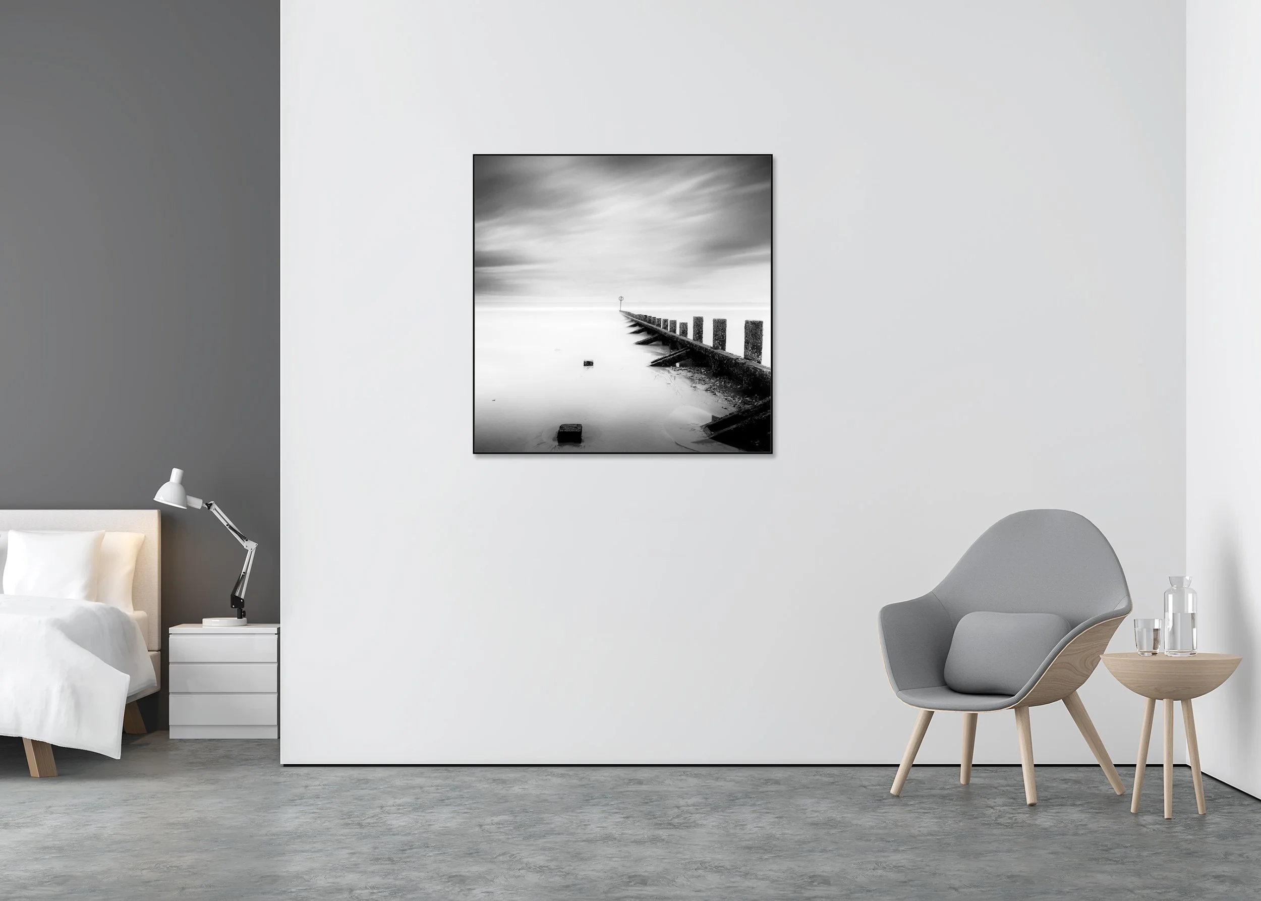 Gerald Berghammer - Pointing the Way, beach landscape, wave breaker, Scotland, ChromaLuxe print, aluminium art box