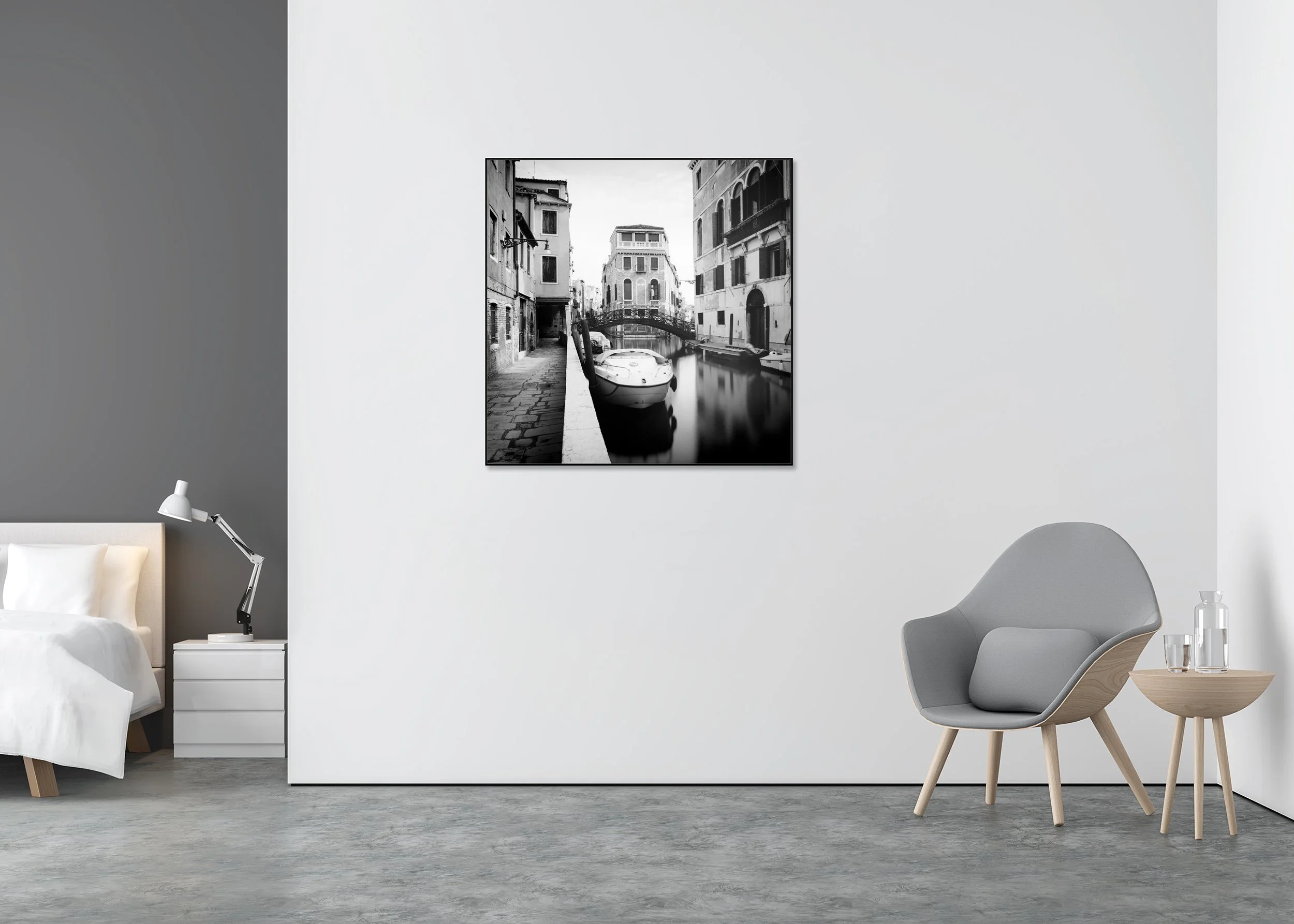 Old Wrought-Iron Bridge, Venice, black-and-white fine art photo print mounted to Dibond in an aluminium ArtBox