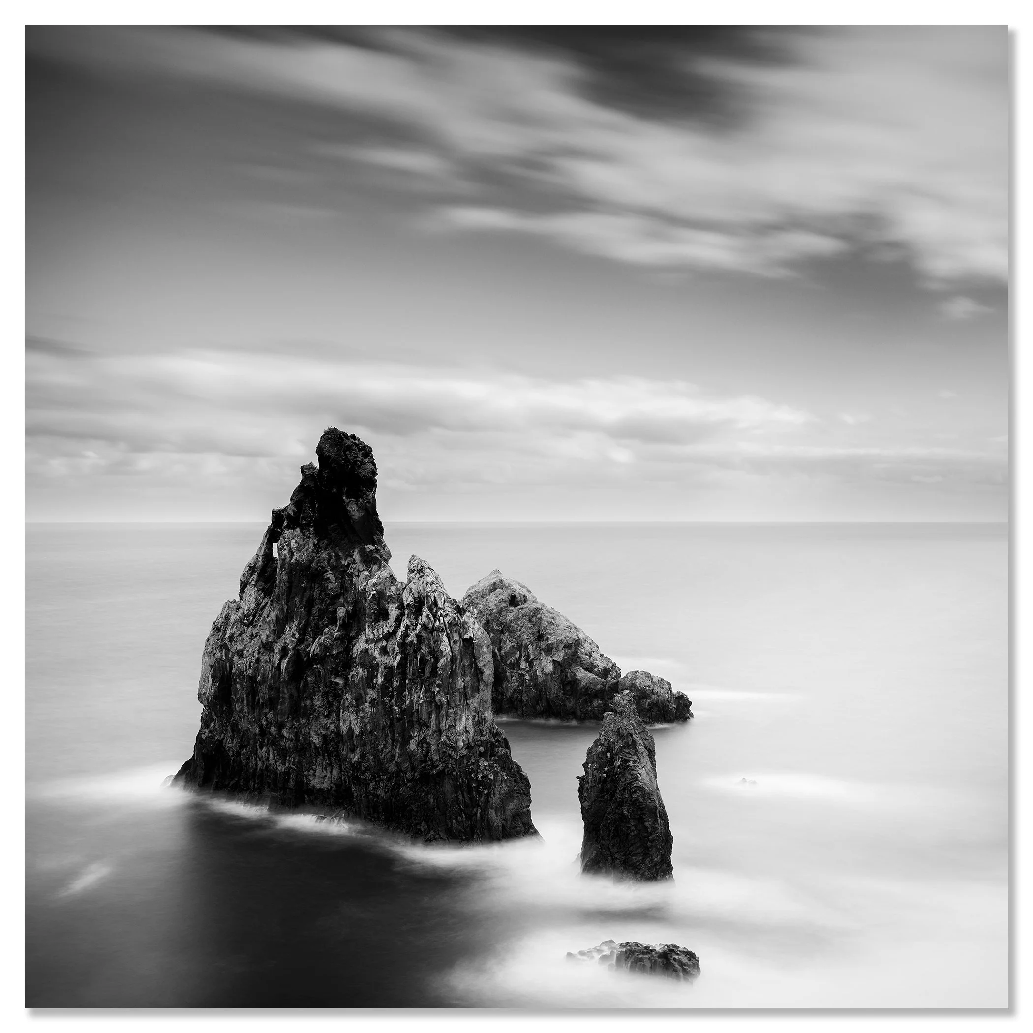Ribeira da Janela Rocks Study 1 by Gerald Berghammer, frameless black-and-white Dibond fine art print.