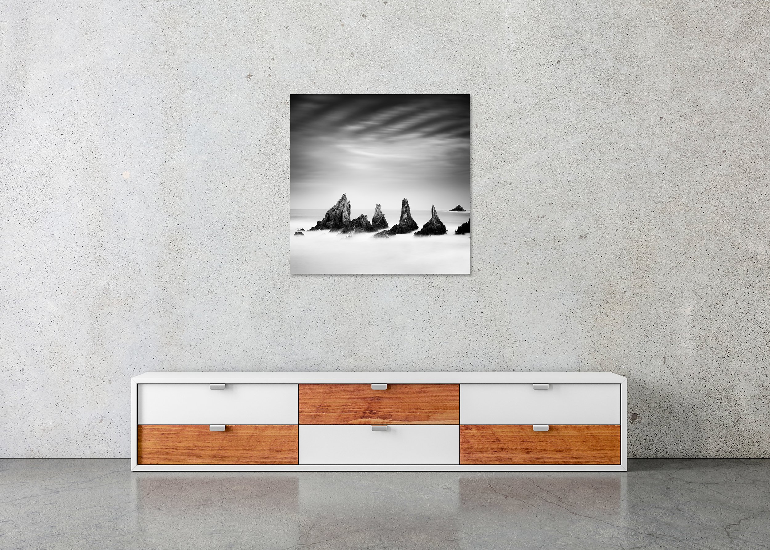 Rocky Peaks Study 4 – Spain, black-and-white photo print mounted to Dibond, frameless